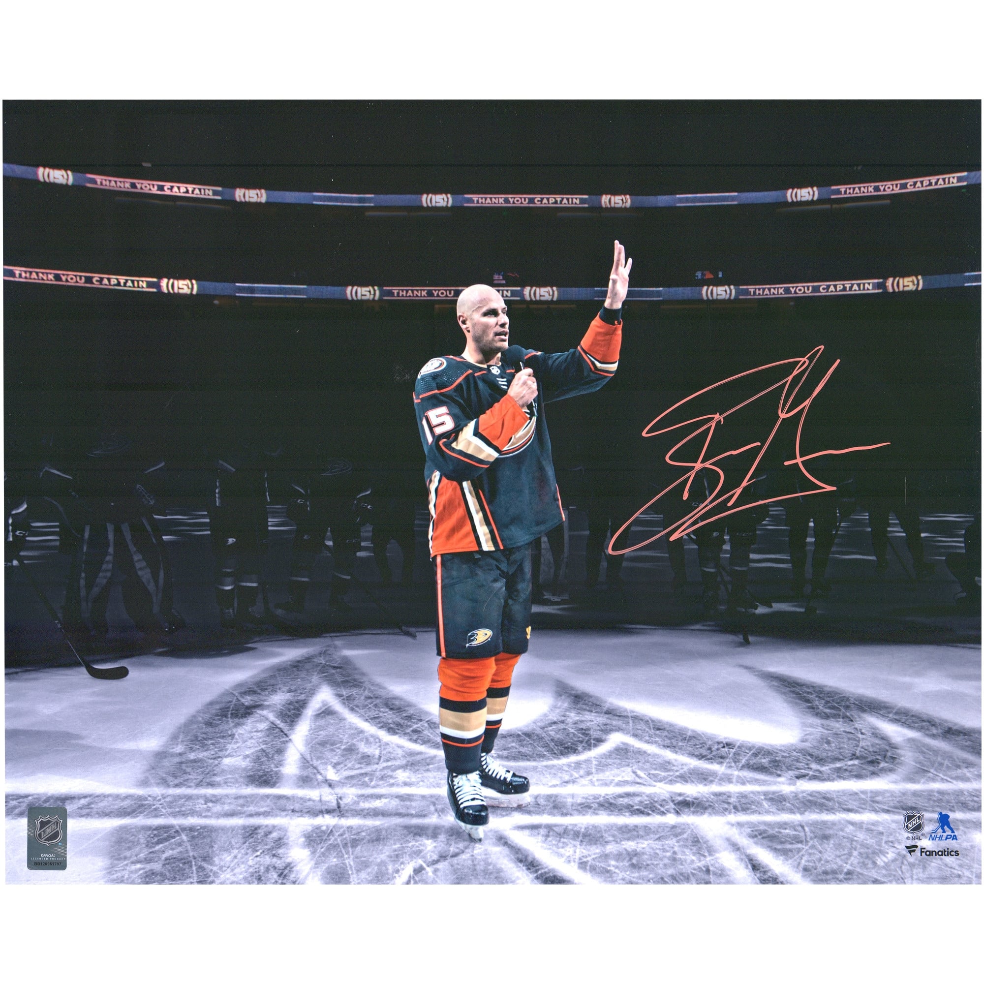 Photo autographiée de Ryan Getzlaf, des Ducks d'Anaheim, lors de son dernier match de la LNH (40,6 x 50,8 cm).