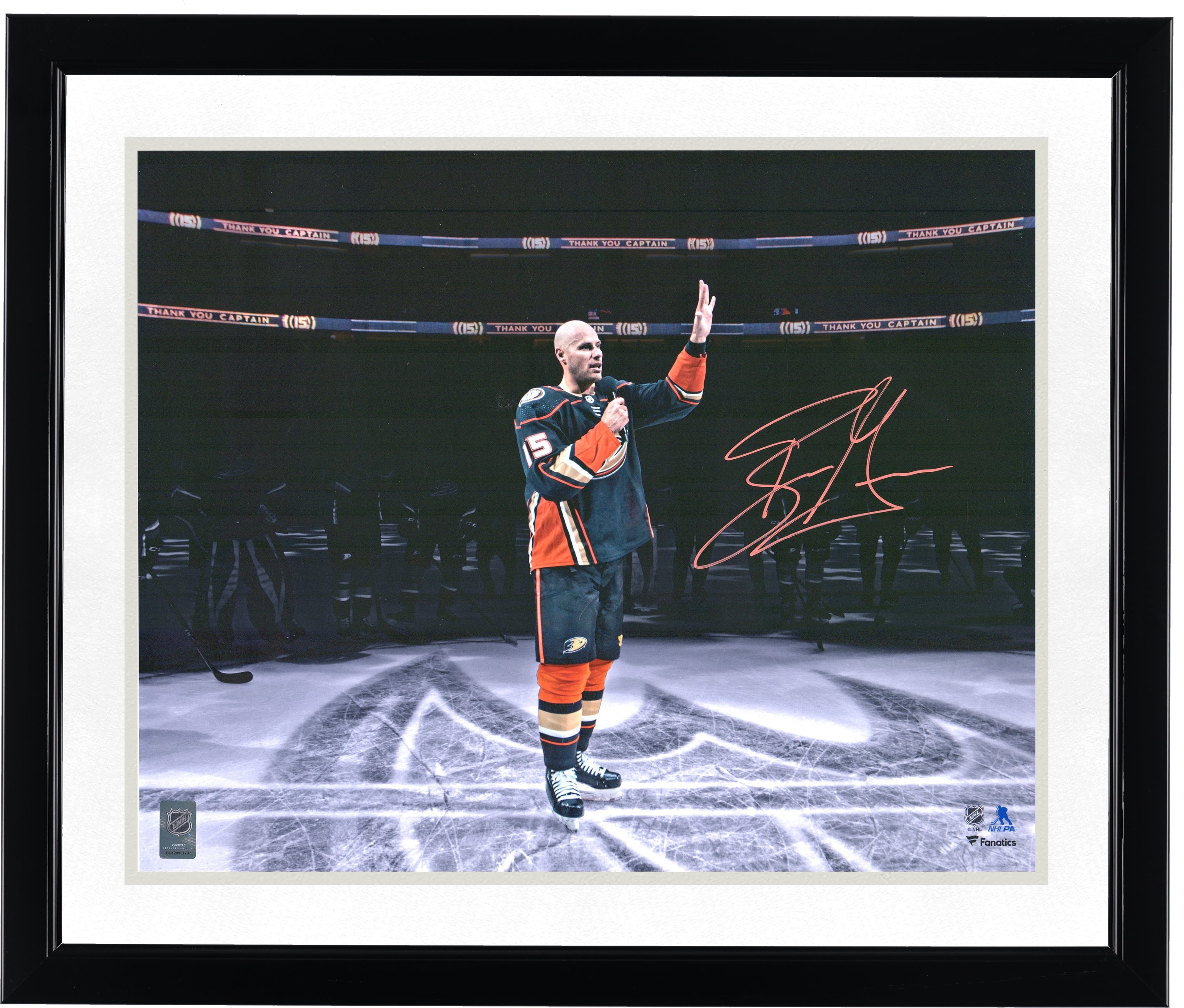 Photo autographiée de Ryan Getzlaf, des Ducks d'Anaheim, lors de son dernier match de la LNH (40,6 x 50,8 cm).