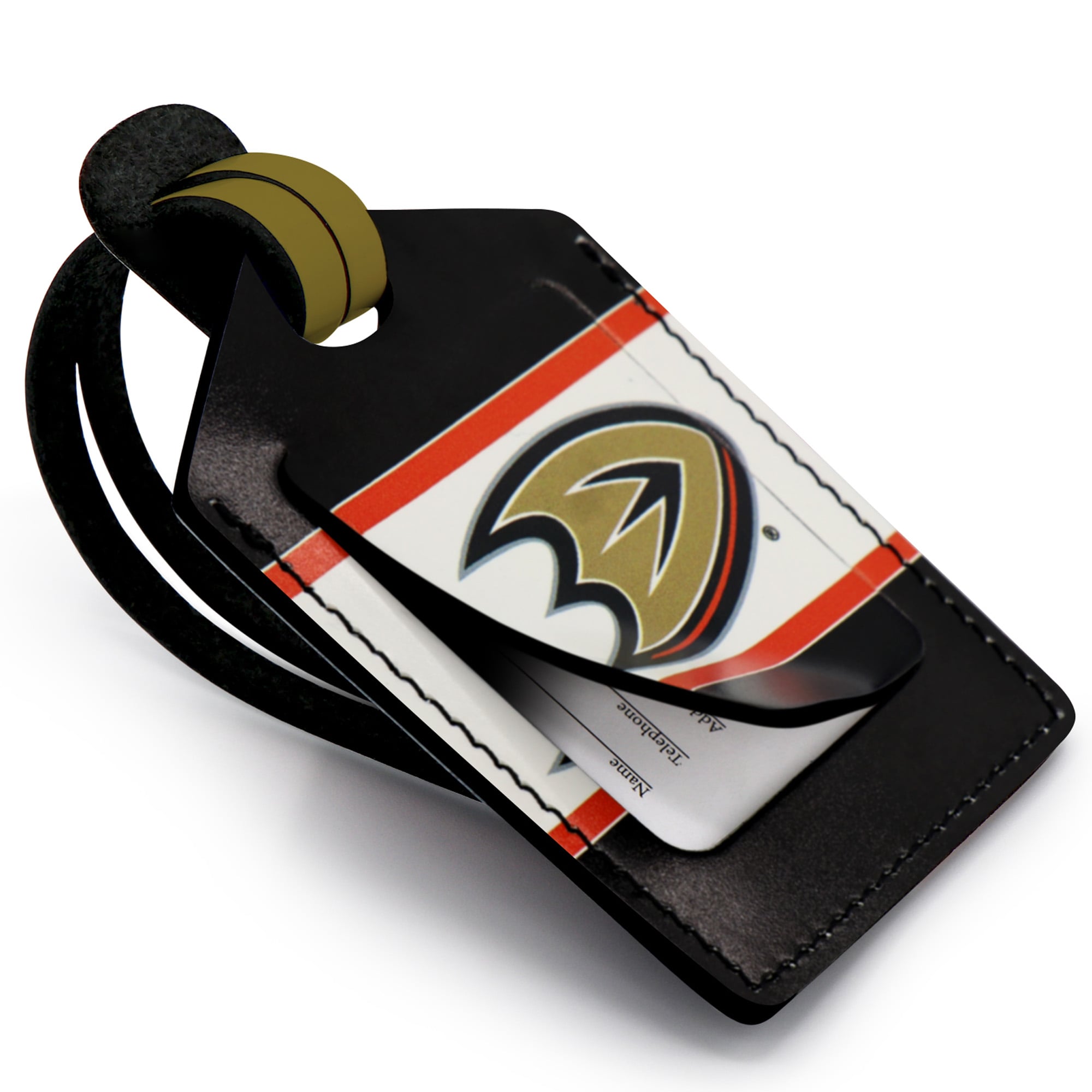 Étiquette de bagage en cuir personnalisée Anaheim Ducks blanc