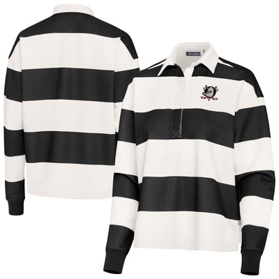 Anaheim Ducks Antigua Women's Banner Rugby Long Sleeve Polo - Black/Cream