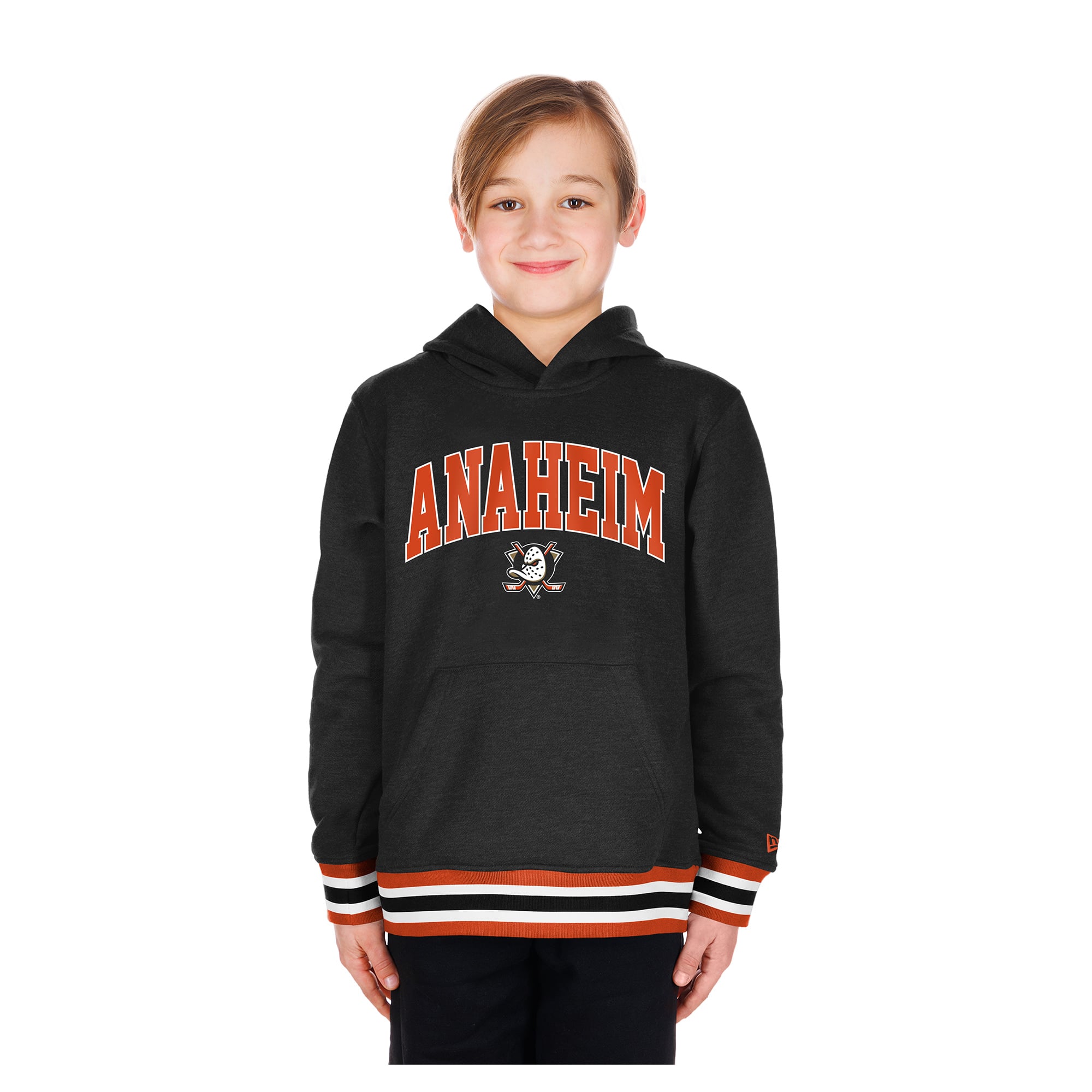 Youth New Era Black Anaheim Ducks Knit Trim Pullover Hoodie