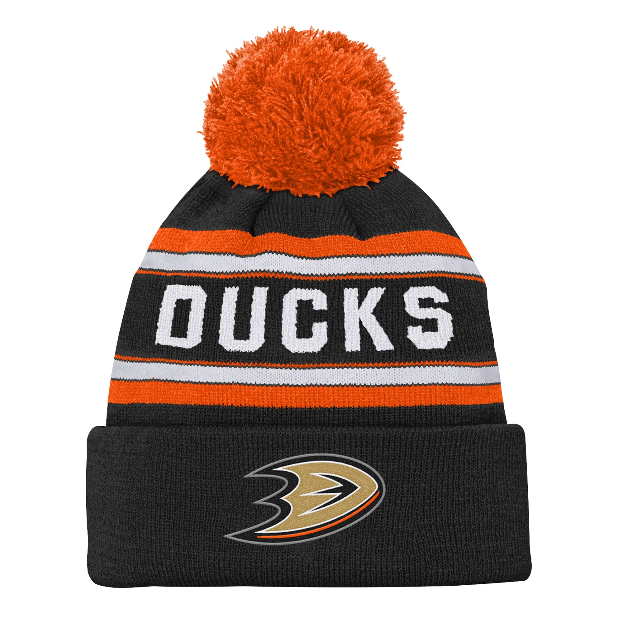 Bonnet en tricot jacquard noir à revers et pompon des Anaheim Ducks de Youth Outerstuff