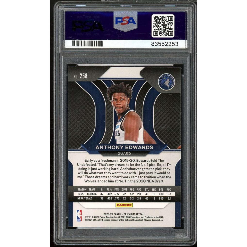 Anthony Edwards Rookie Card 2020-21 Panini Prizm #258 PSA 9