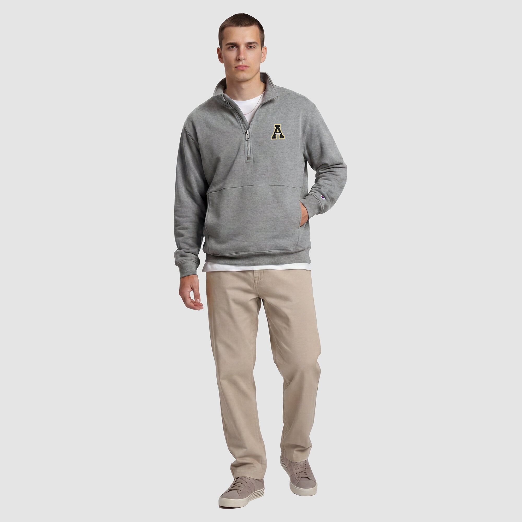 Men's Champion Heather Gray Appalachian State Mountaineers Quarter-Zip Fleece Pullover
