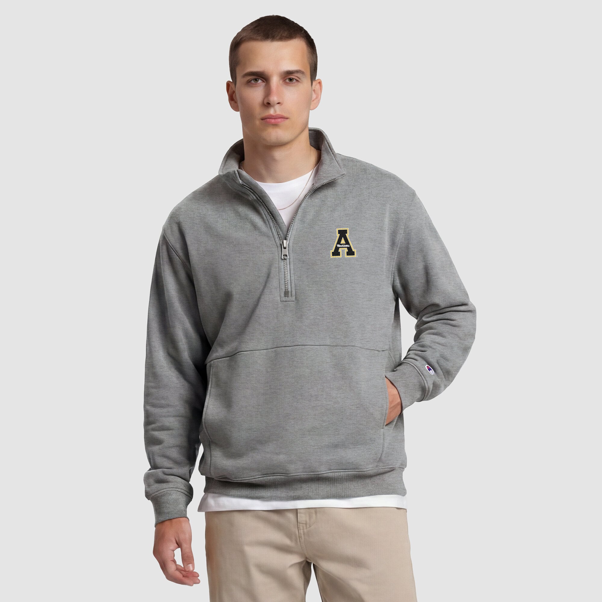 Men's Champion Heather Gray Appalachian State Mountaineers Quarter-Zip Fleece Pullover