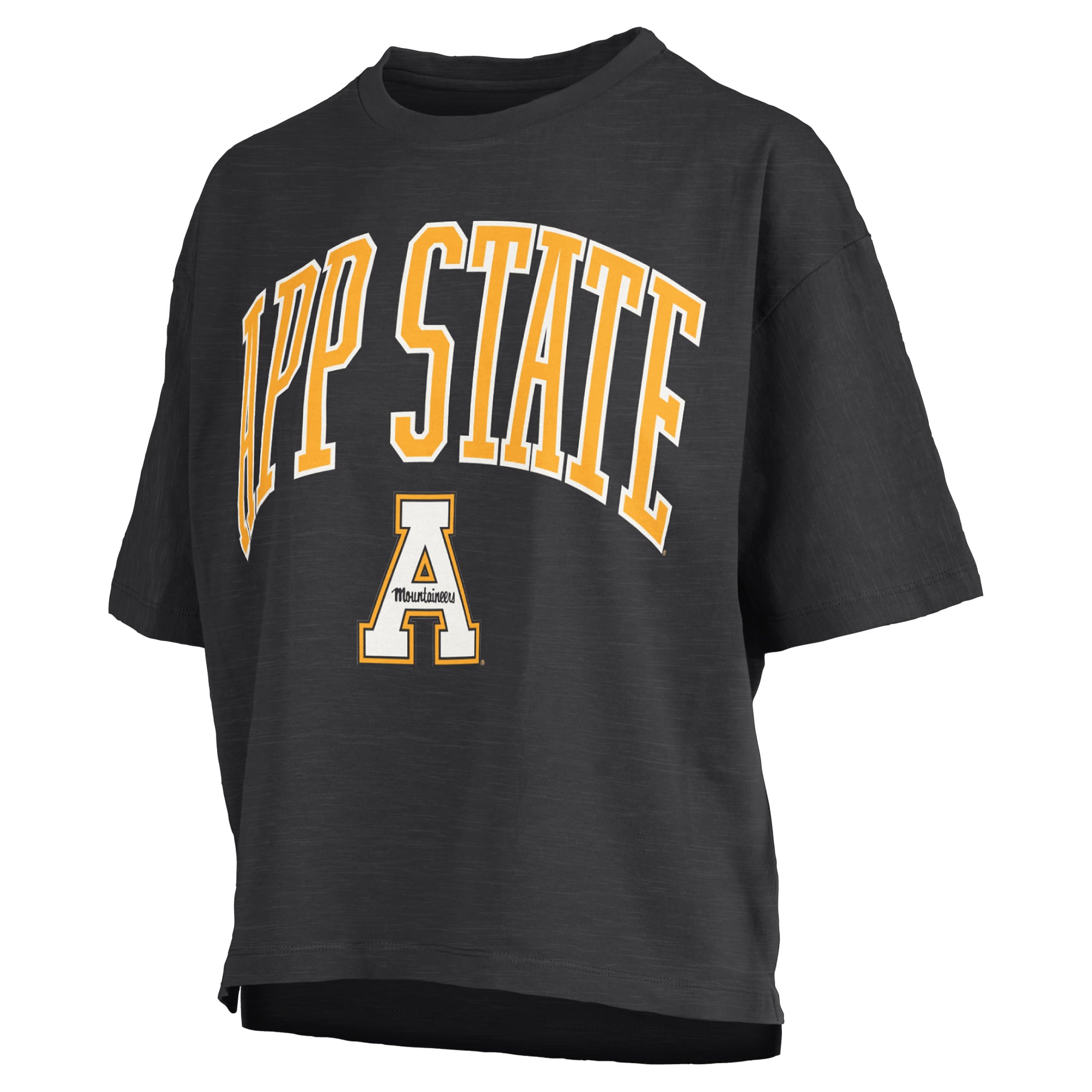 Women's Pressbox Black Appalachian State Mountaineers Oversized Nelson Arch Over Logo Slub T-Shirt
