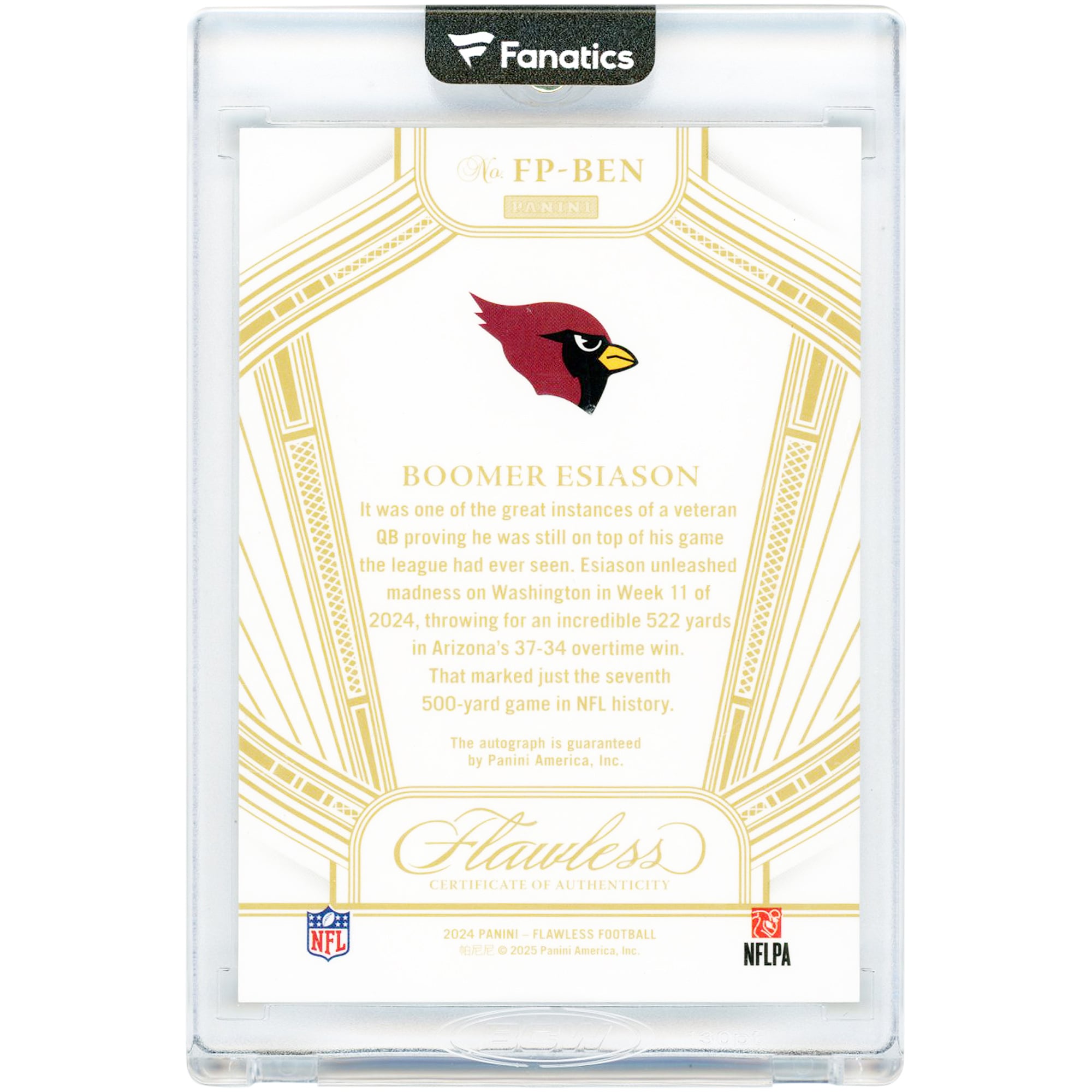 Boomer Esiason Arizona Cardinals Autographed 2024 Panini Flawless Ruby Flawless Performances #FP-BEN #5/15 Card