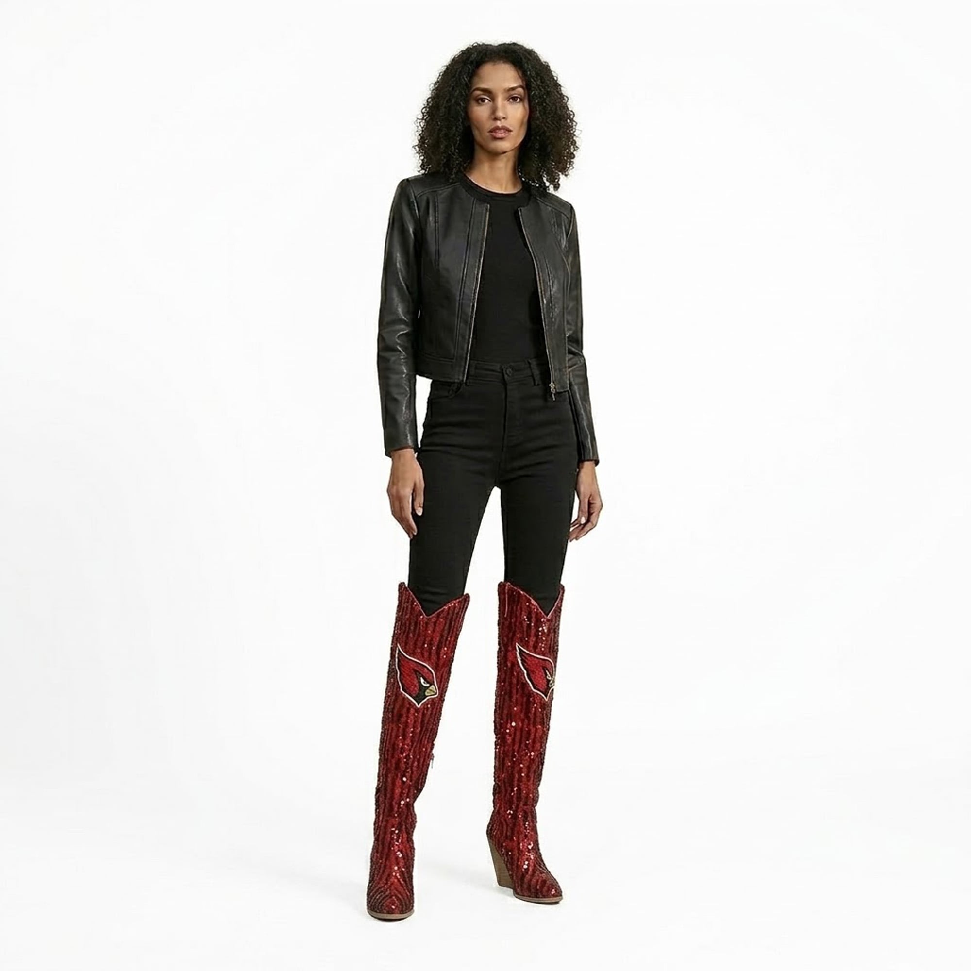FABGATING by Cuce  Arizona Cardinals Over-the-Knee Two-Tone Sequin Boots