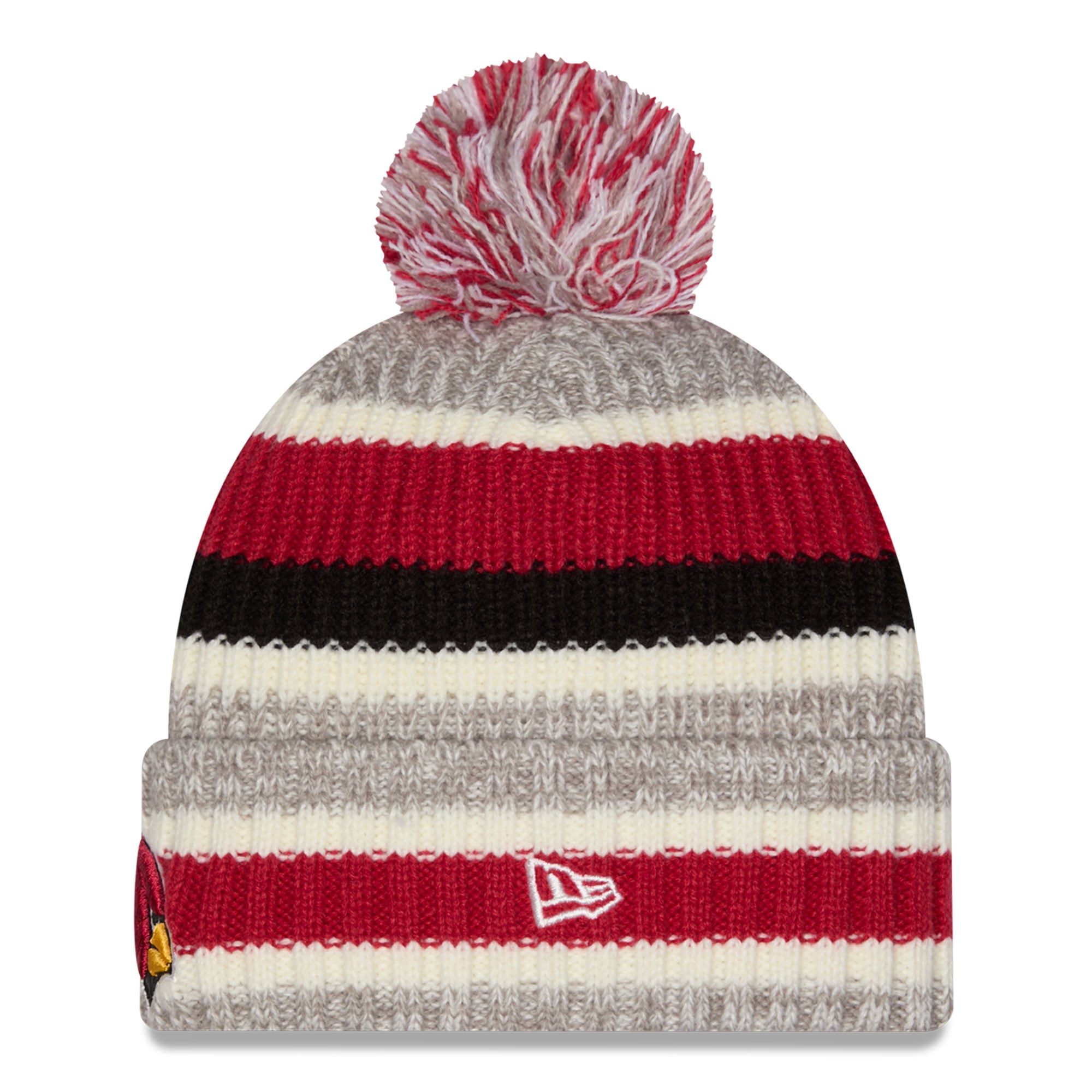Bonnet à revers rayé Arizona Cardinals de New Era pour fille (couleurs cardinal et beige) avec pompon
