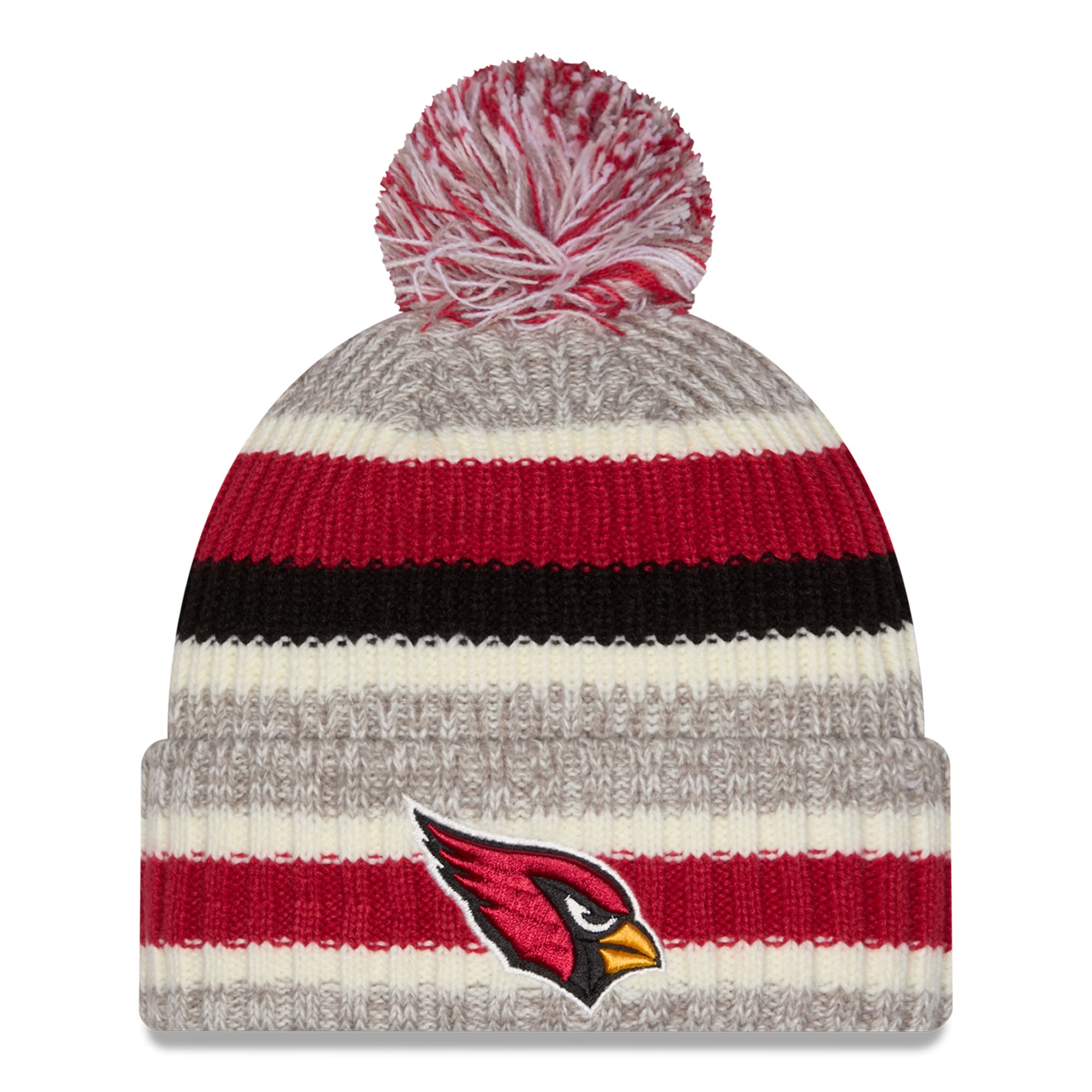 Bonnet à revers rayé Arizona Cardinals de New Era pour fille (couleurs cardinal et beige) avec pompon