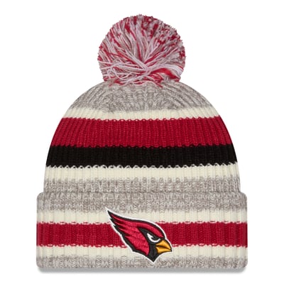 Arizona Cardinals New Era Girls Youth Stripe Cuffed Knit Hat with Pom - Cardinal/Beige