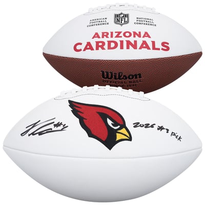 Jeremiyah Love Arizona Cardinals Autographed Fanatics Authentic Wilson White Panel Football with "2026 #3 Pick" Inscription