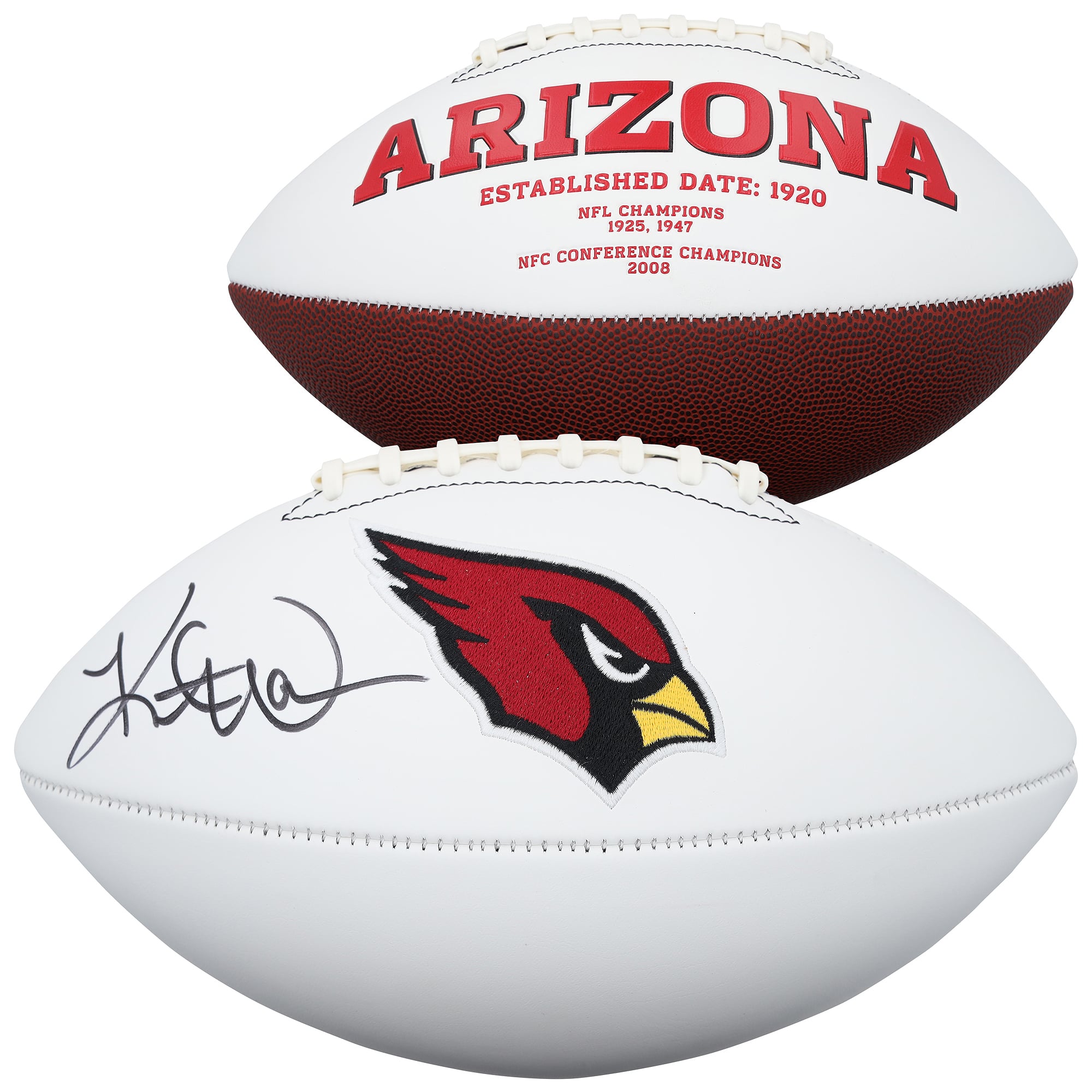 Ballon de football Rawlings à panneau blanc autographié par Kurt Warner, des Cardinals de l'Arizona