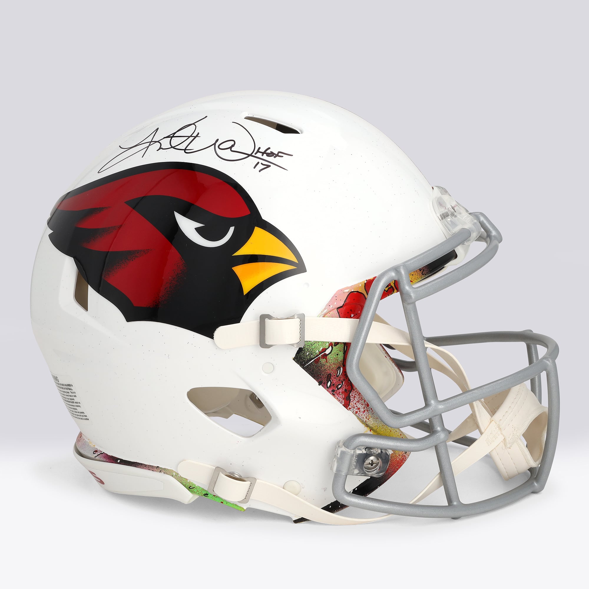 Casque Riddell Speed ​​Authentic autographié par Kurt Warner (Arizona Cardinals) avec inscription « HOF 17 » - Illustration de Shawn Voelker - NF70444449