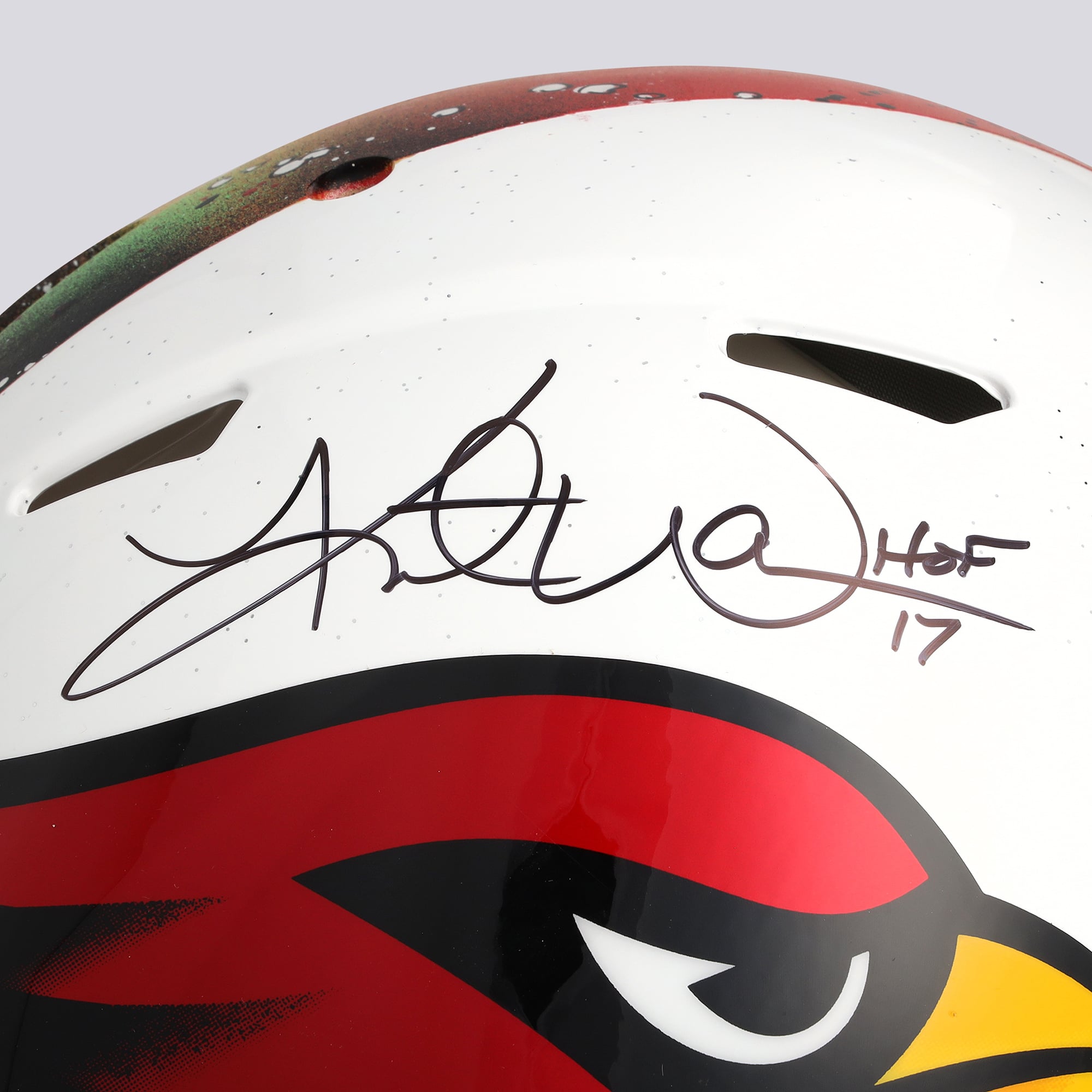 Casque Riddell Speed ​​Authentic autographié par Kurt Warner (Arizona Cardinals) avec inscription « HOF 17 » - Illustration de Shawn Voelker - NF70444449