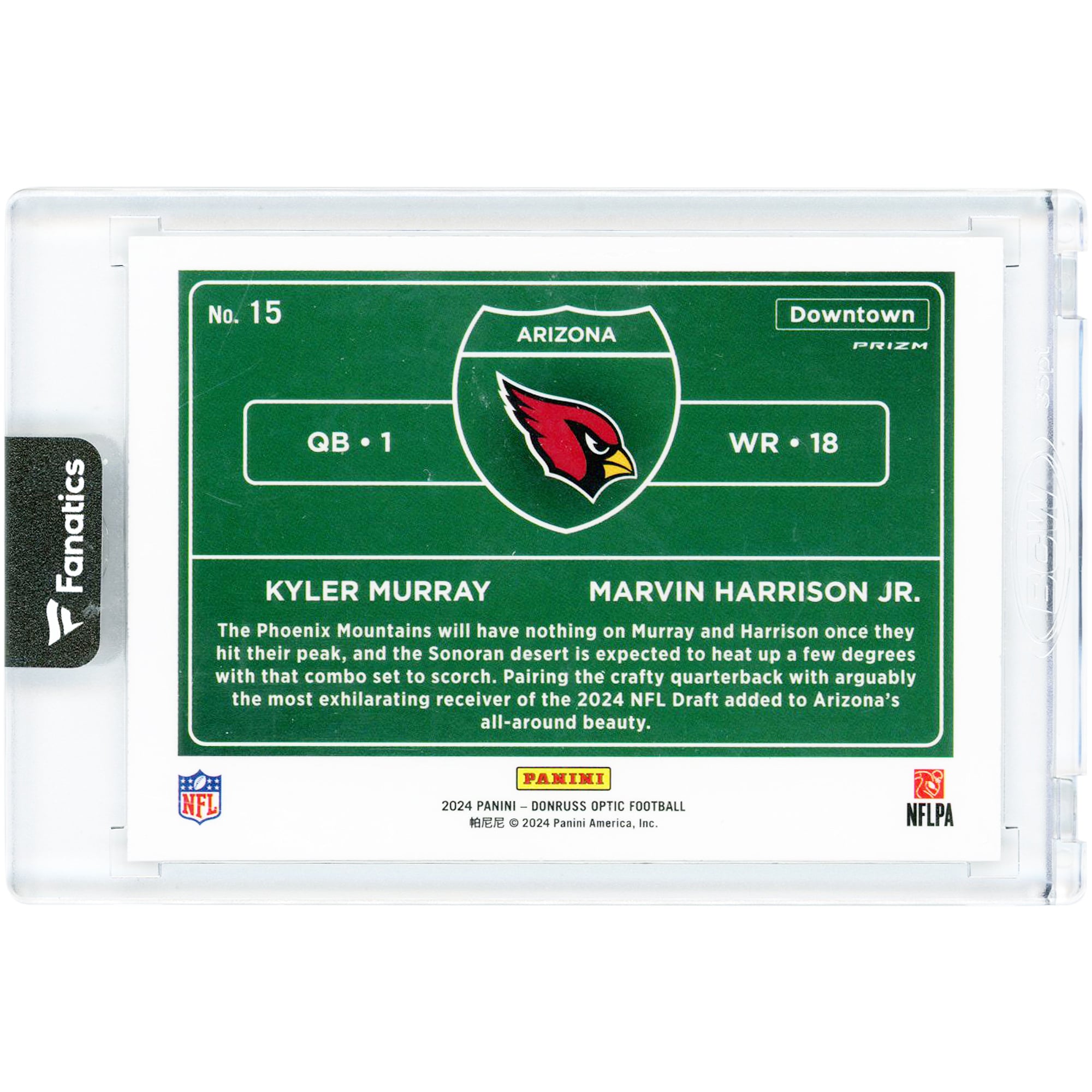 Kyler Murray & Marvin Harrison Jr. Arizona Cardinals 2024 Panini Donruss Optic Downtown #15 Rookie Card