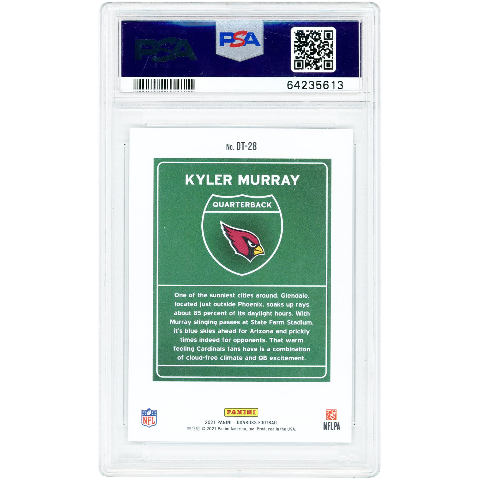 Carte Kyler Murray Arizona Cardinals 2021 Panini Donruss Downtown! #DT-28 authentifiée par PSA (9 cartes)