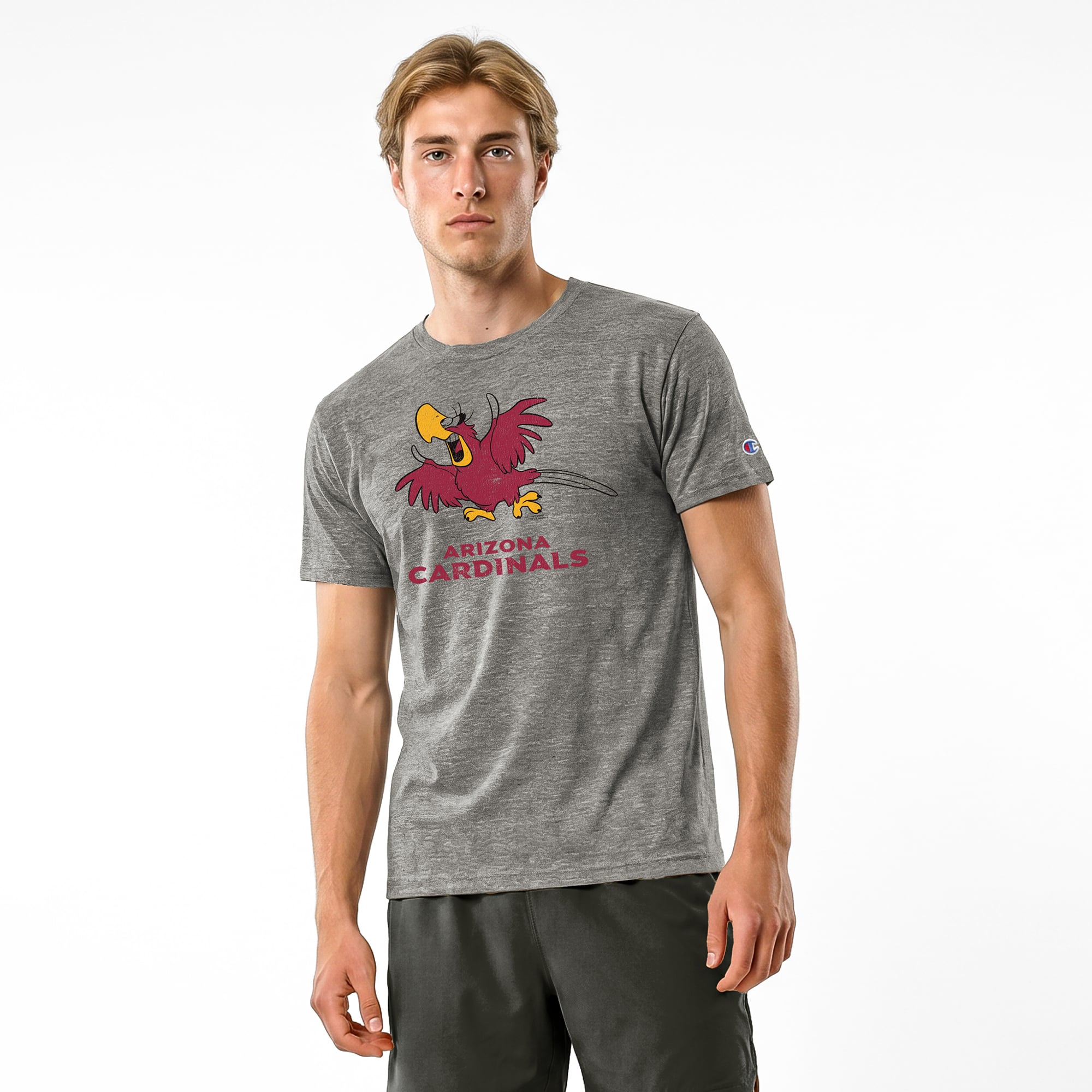 Men's Disney x Champion Gray Arizona Cardinals Iago Tri-Blend T-Shirt
