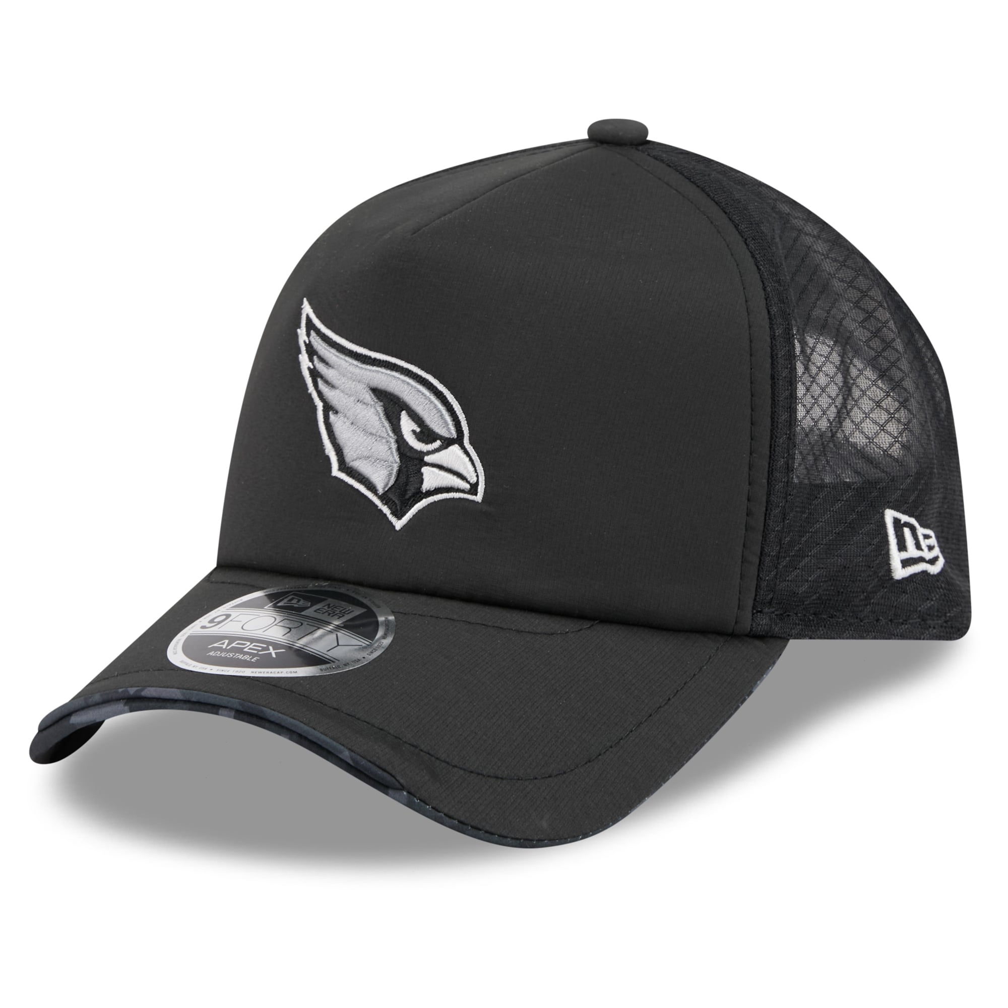 Men's New Era Black Arizona Cardinals 2026 Salute To Service Apex 9FORTY Adjustable Trucker Hat