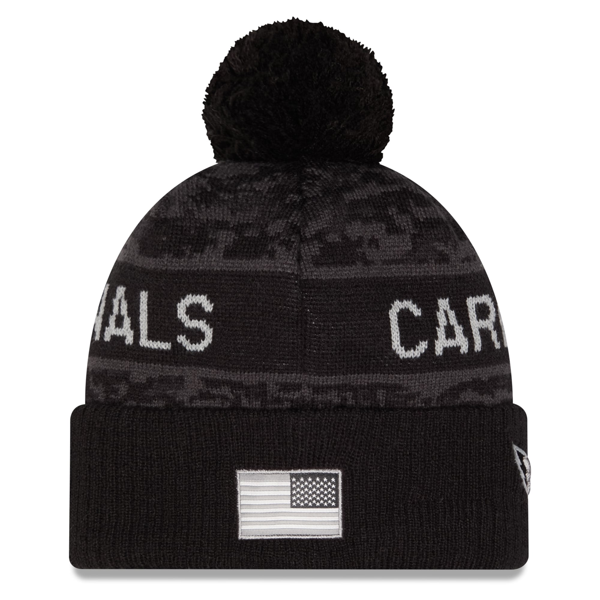Bonnet à revers New Era noir pour homme, Arizona Cardinals 2026 Salute To Service, avec pompon