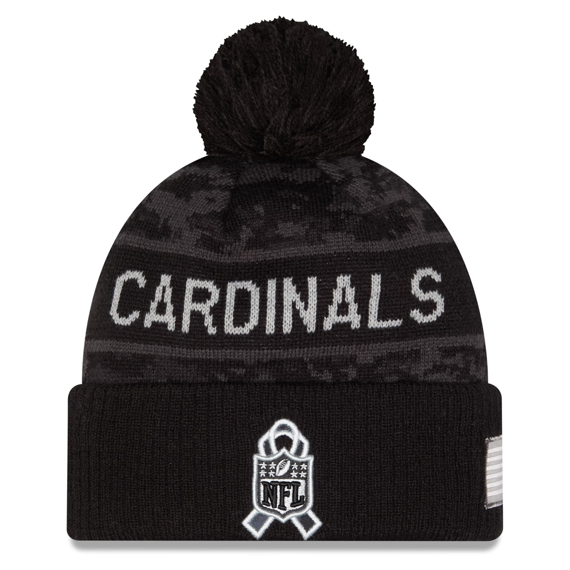 Bonnet à revers New Era noir pour homme, Arizona Cardinals 2026 Salute To Service, avec pompon