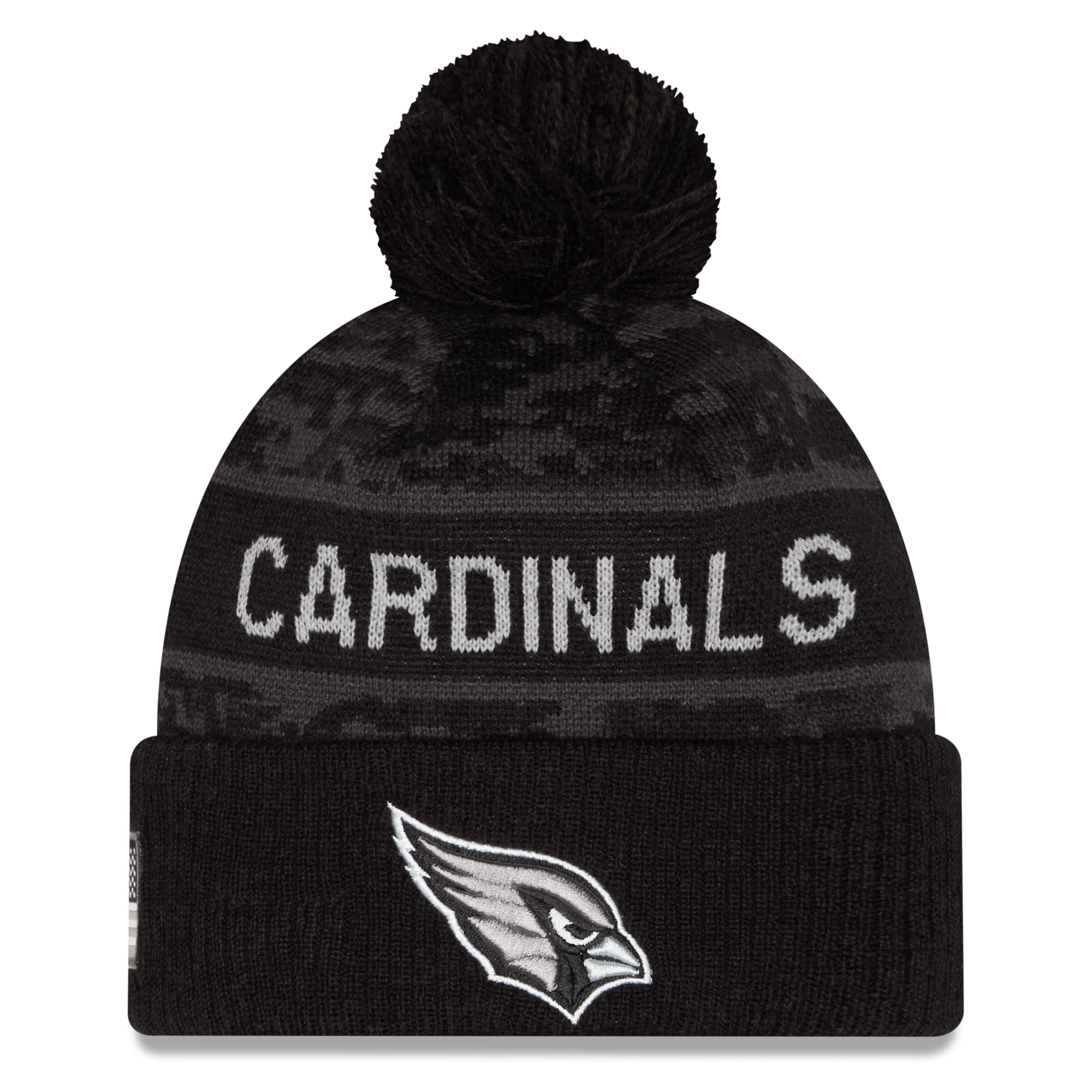 Bonnet à revers New Era noir pour homme, Arizona Cardinals 2026 Salute To Service, avec pompon
