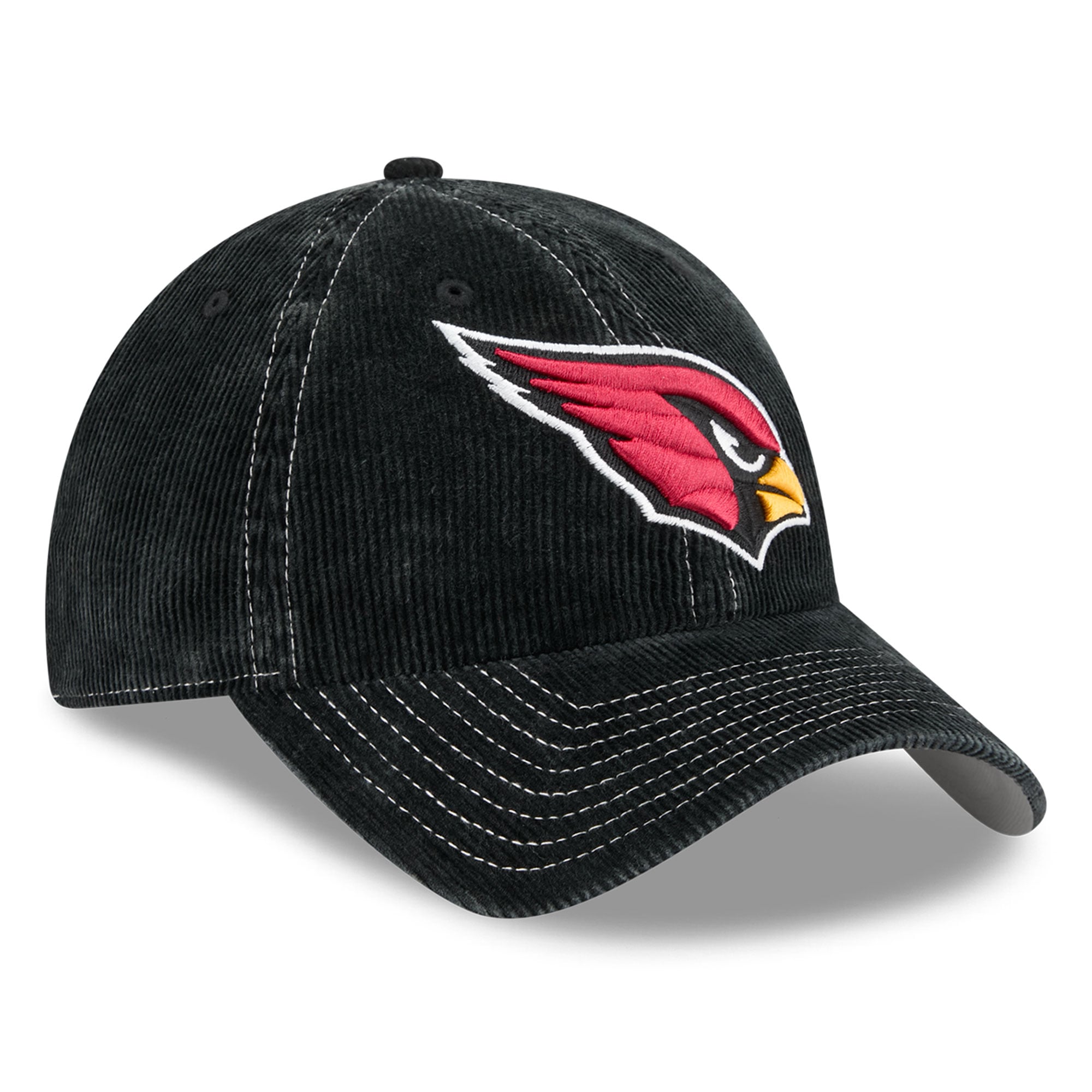 Casquette New Era noire pour homme, style classique décontracté en velours côtelé, Arizona Cardinals, ajustable