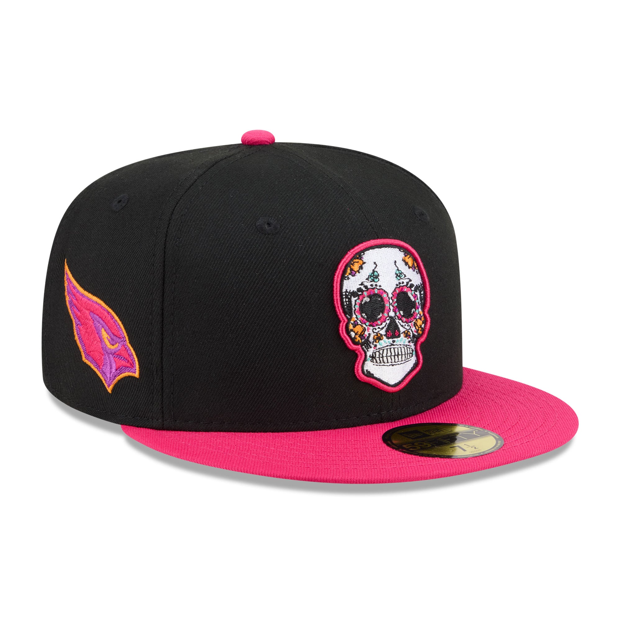 Casquette ajustée New Era 59FIFTY pour homme, noire et rose, Arizona Cardinals, Jour des Morts