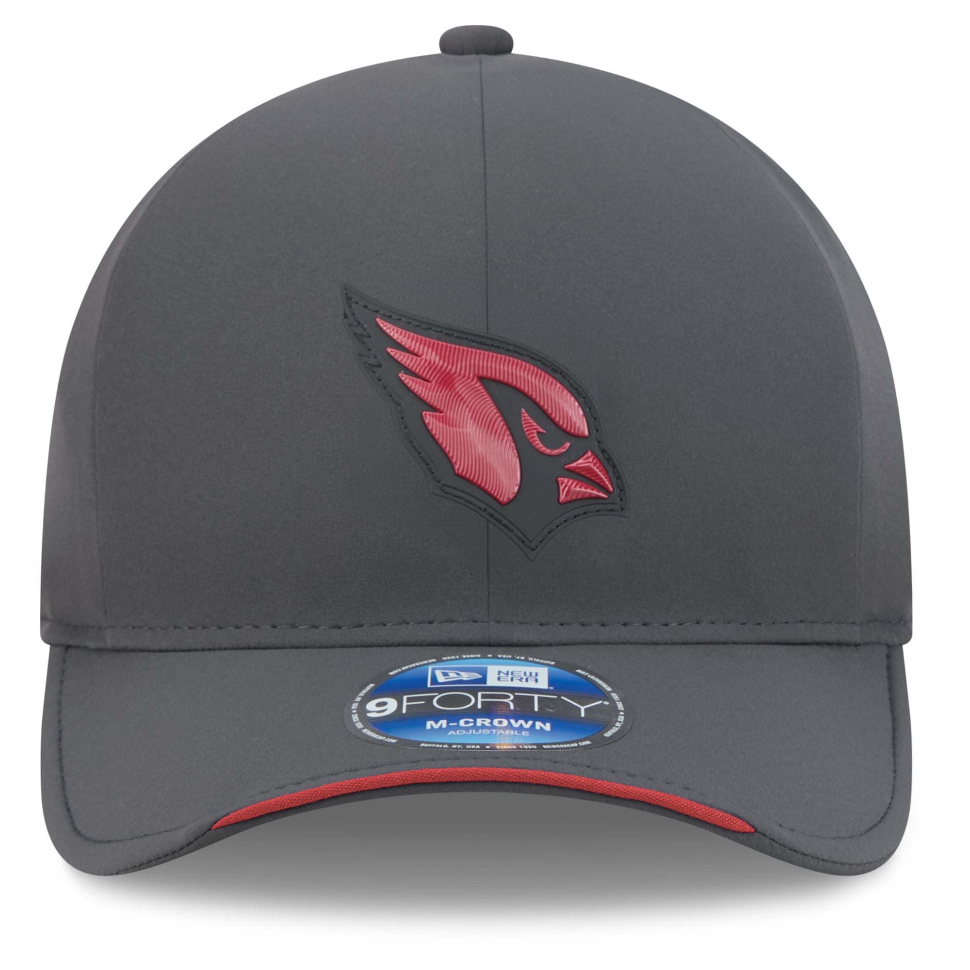 Casquette ajustable New Era Arizona Cardinals 2026 Sideline pour homme, couleur anthracite, modèle 9FORTY M-Crown, idéale pour les temps froids.