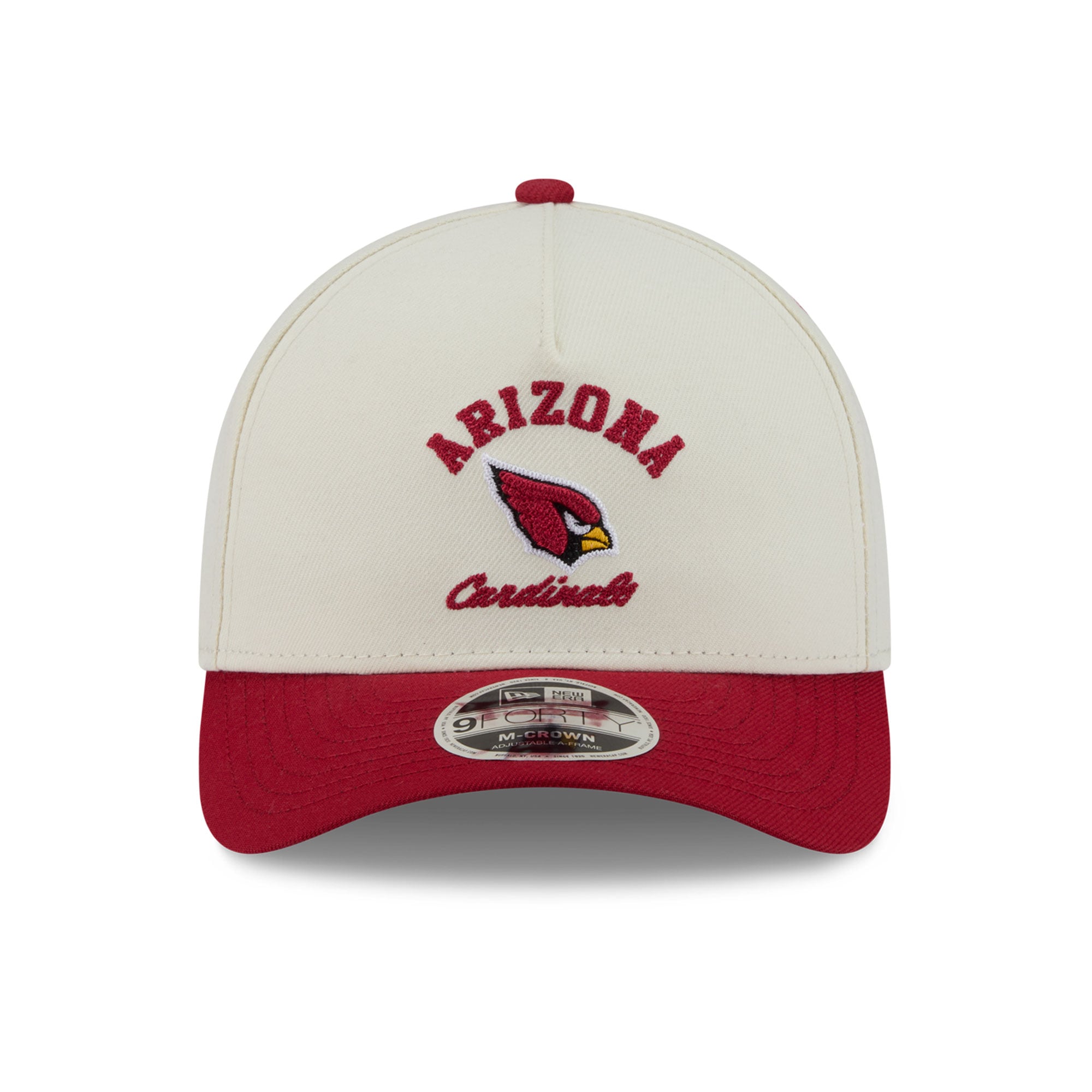 Casquette ajustable New Era pour homme, couleur crème/rouge Arizona Cardinals, modèle Arch 9FORTY A-Frame M-Crown