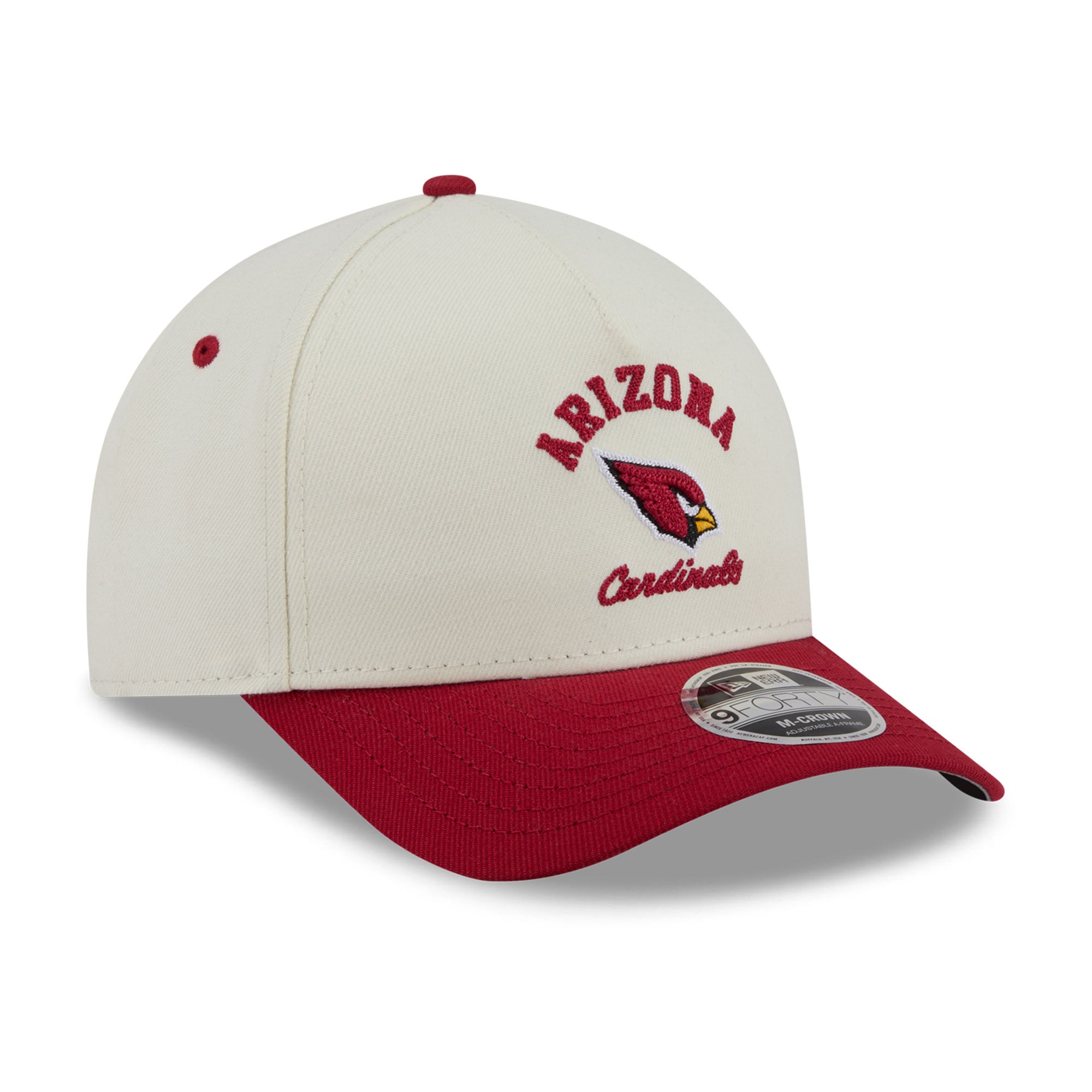 Casquette ajustable New Era pour homme, couleur crème/rouge Arizona Cardinals, modèle Arch 9FORTY A-Frame M-Crown