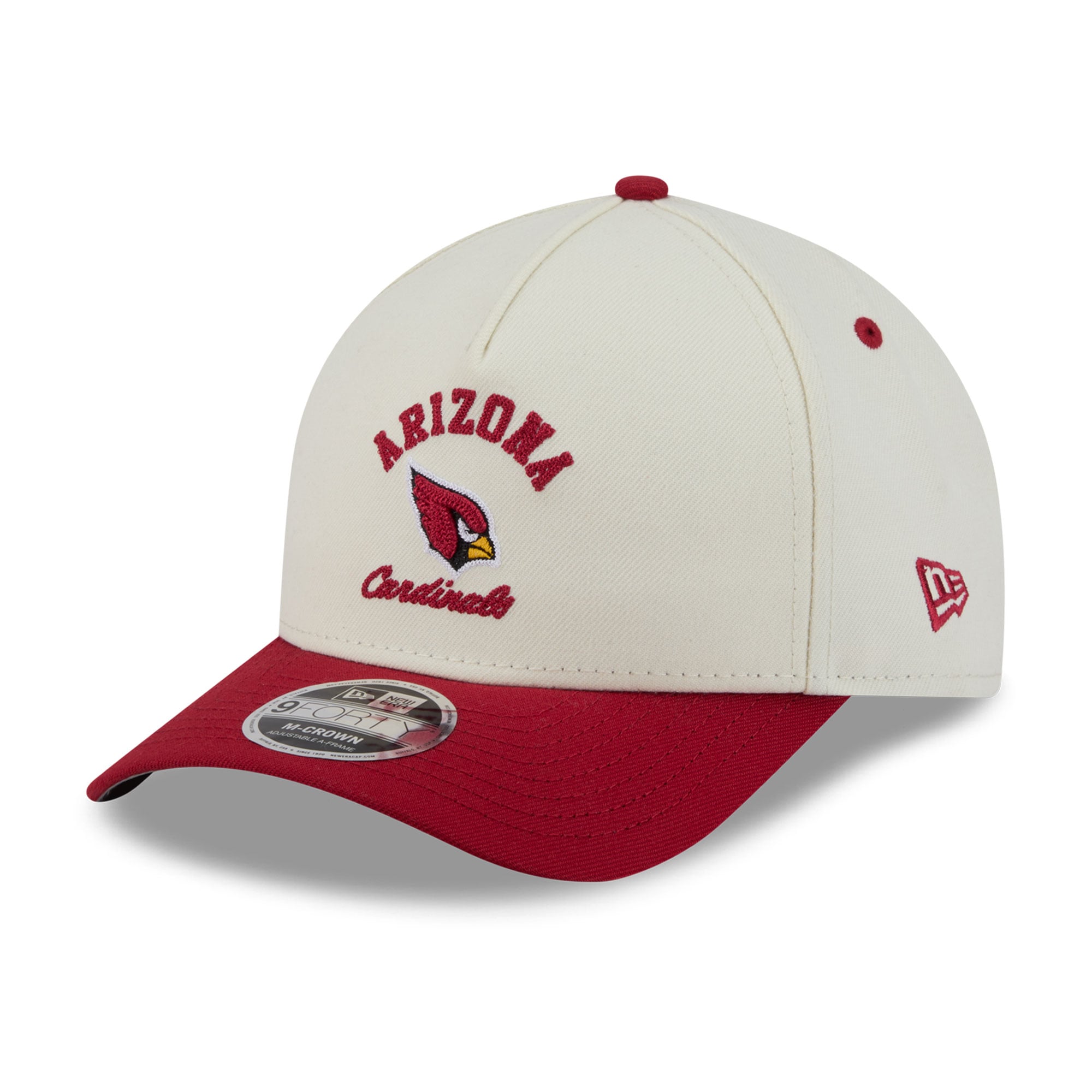 Casquette ajustable New Era pour homme, couleur crème/rouge Arizona Cardinals, modèle Arch 9FORTY A-Frame M-Crown