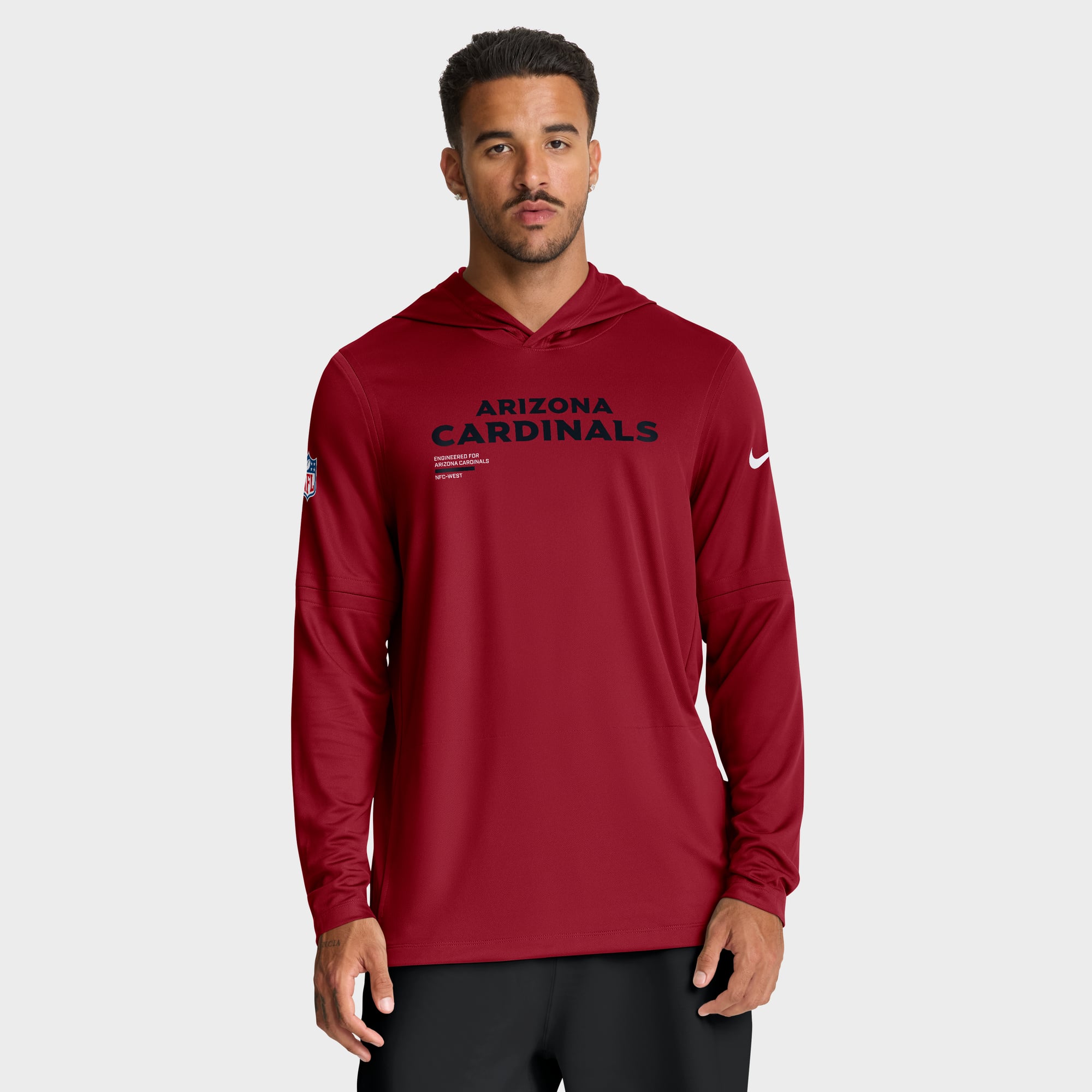 Men's Nike Cardinal Arizona Cardinals Sideline Pure Fury Dri-FIT Long Sleeve Hooded T-Shirt