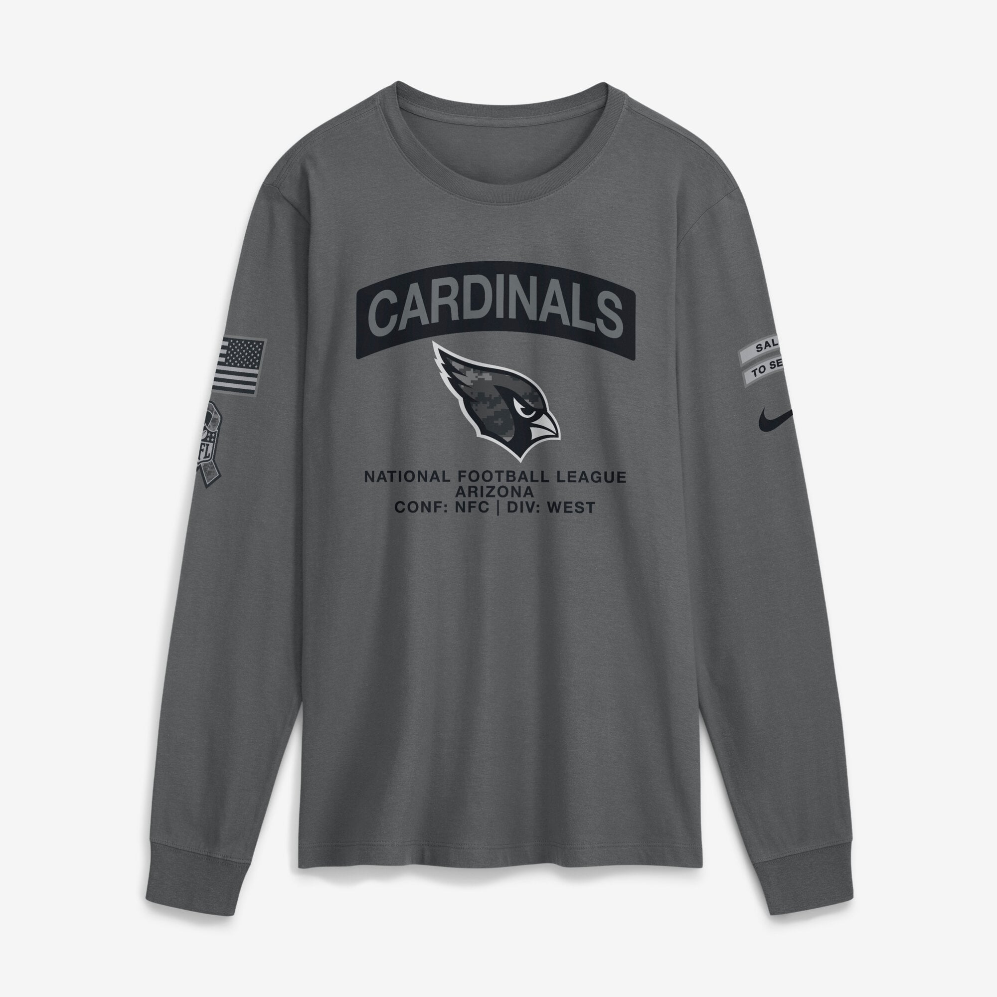 T-shirt à manches longues Nike gris Arizona Cardinals 2026 Salute to Service pour homme