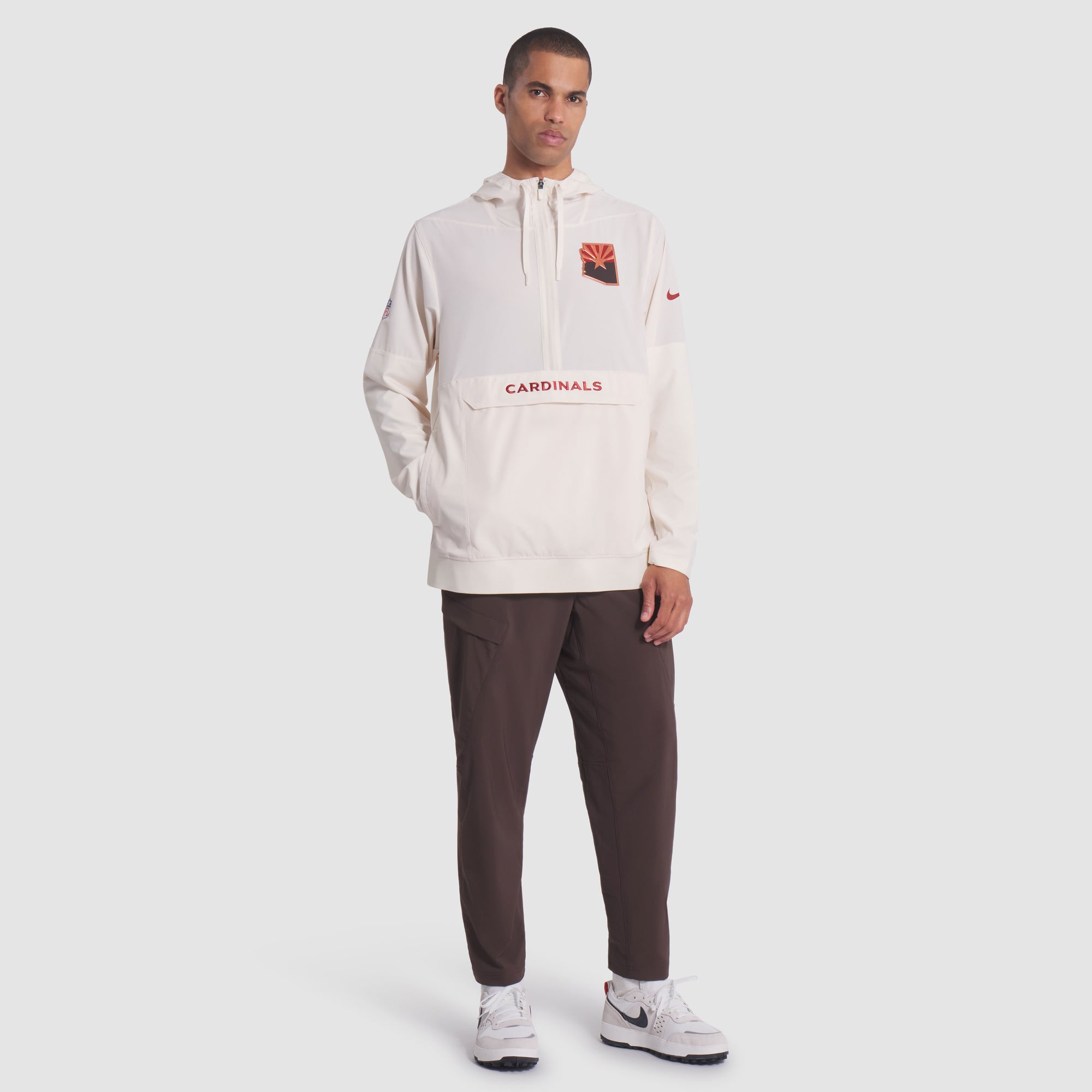 Men's Nike Natural Arizona Cardinals Rivalries Collection Sideline Anorak Half-Zip Hoodie Jacket