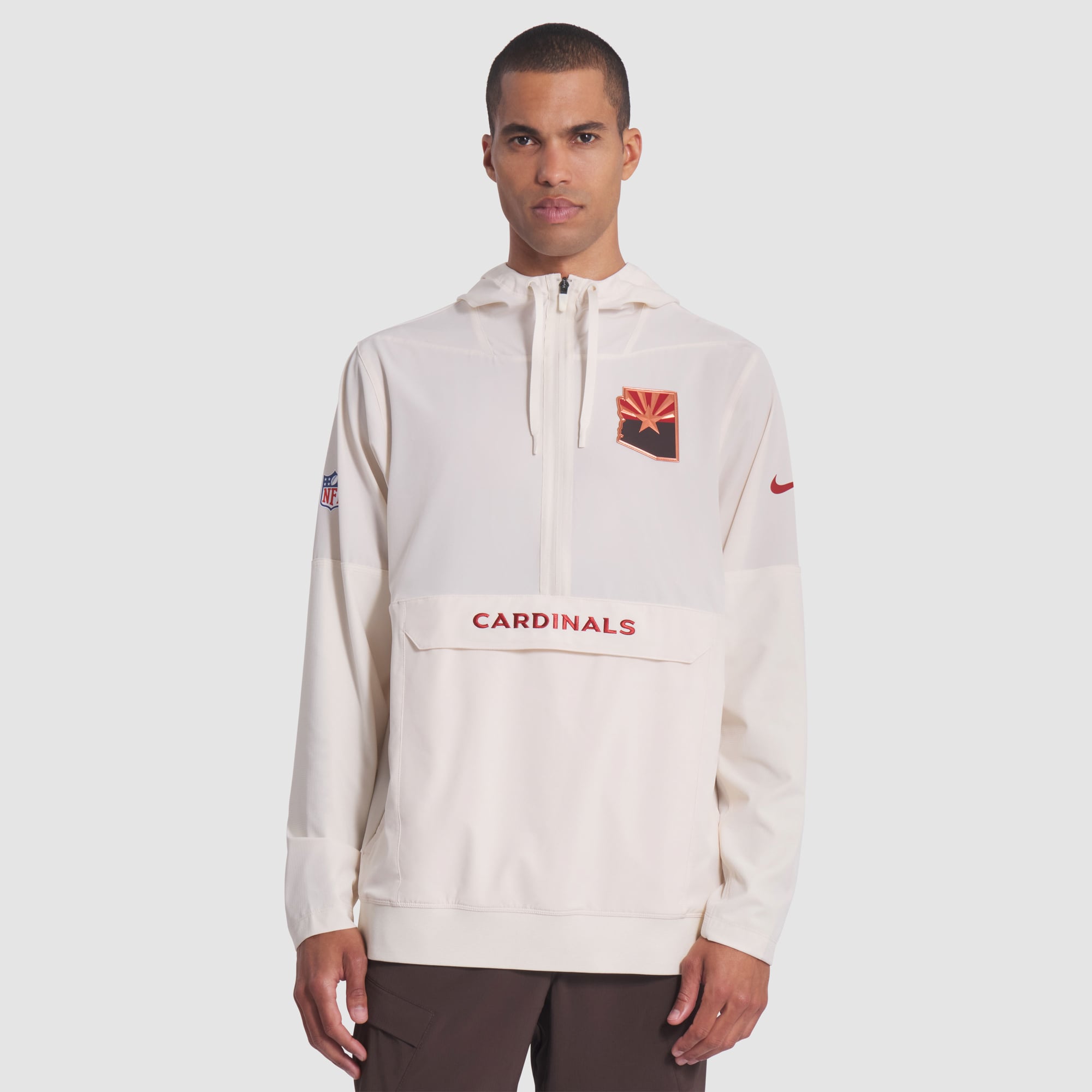 Men's Nike Natural Arizona Cardinals Rivalries Collection Sideline Anorak Half-Zip Hoodie Jacket