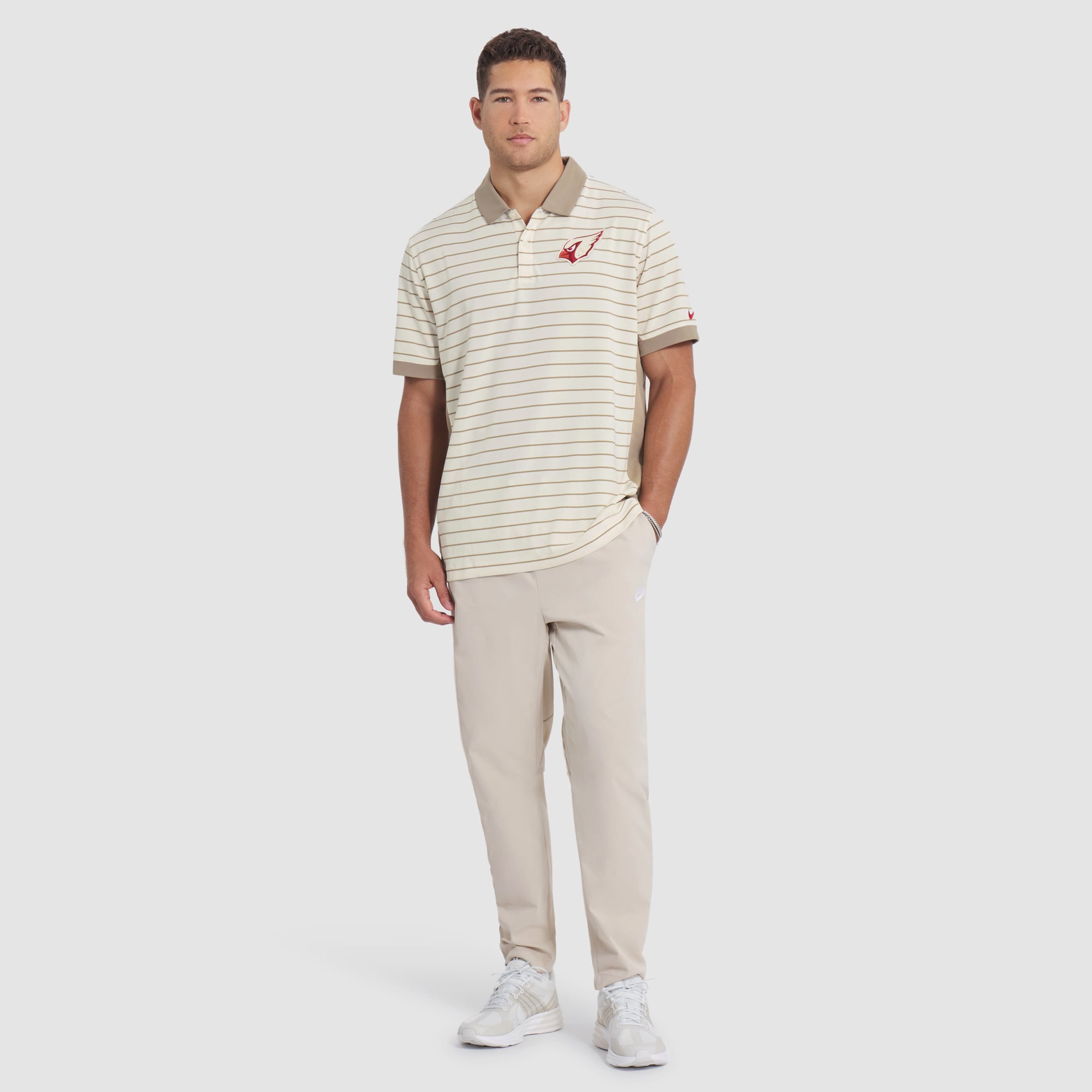 Men's Nike Natural Arizona Cardinals Rivalries Collection Sideline Victory Striped Dri-FIT Polo