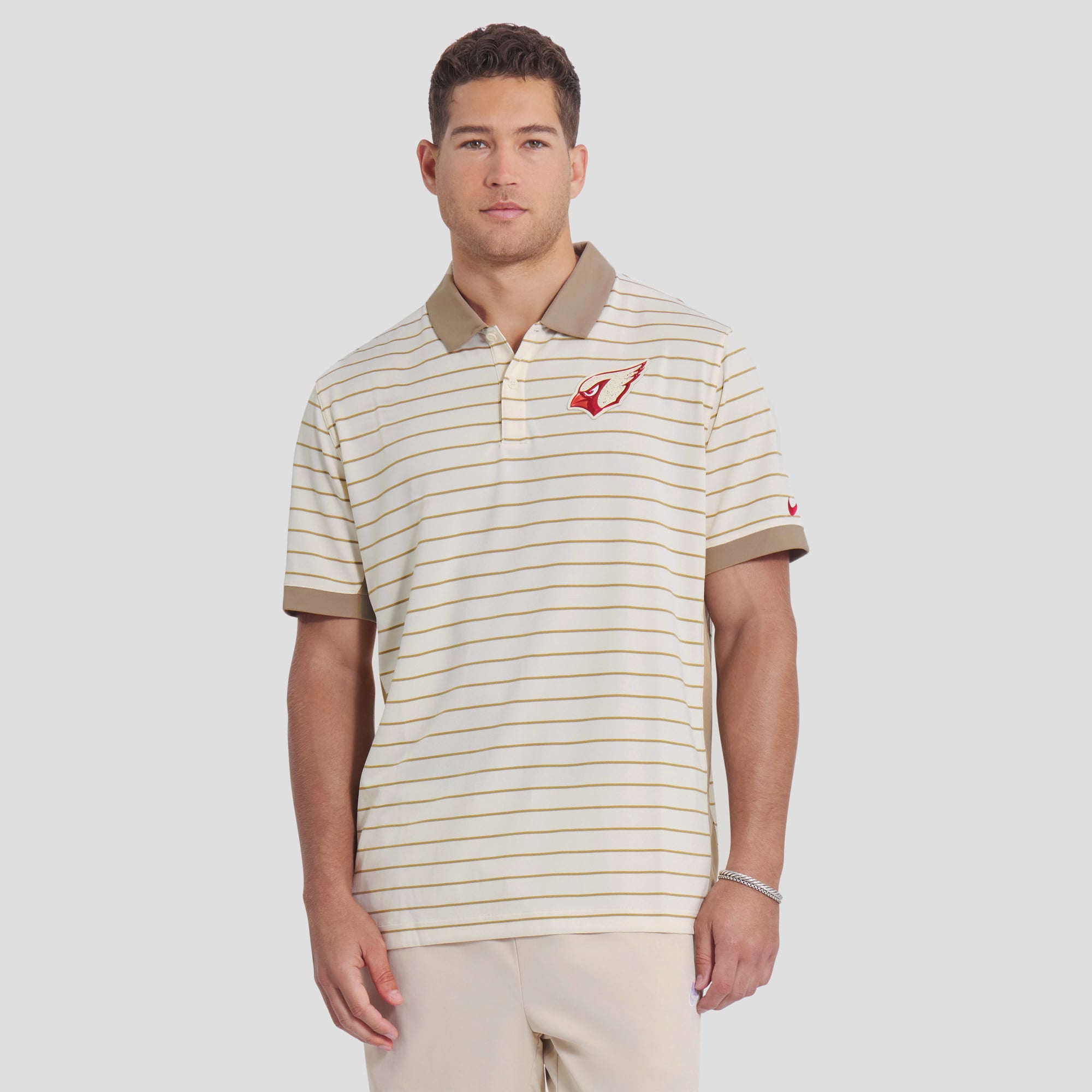 Men's Nike Natural Arizona Cardinals Rivalries Collection Sideline Victory Striped Dri-FIT Polo