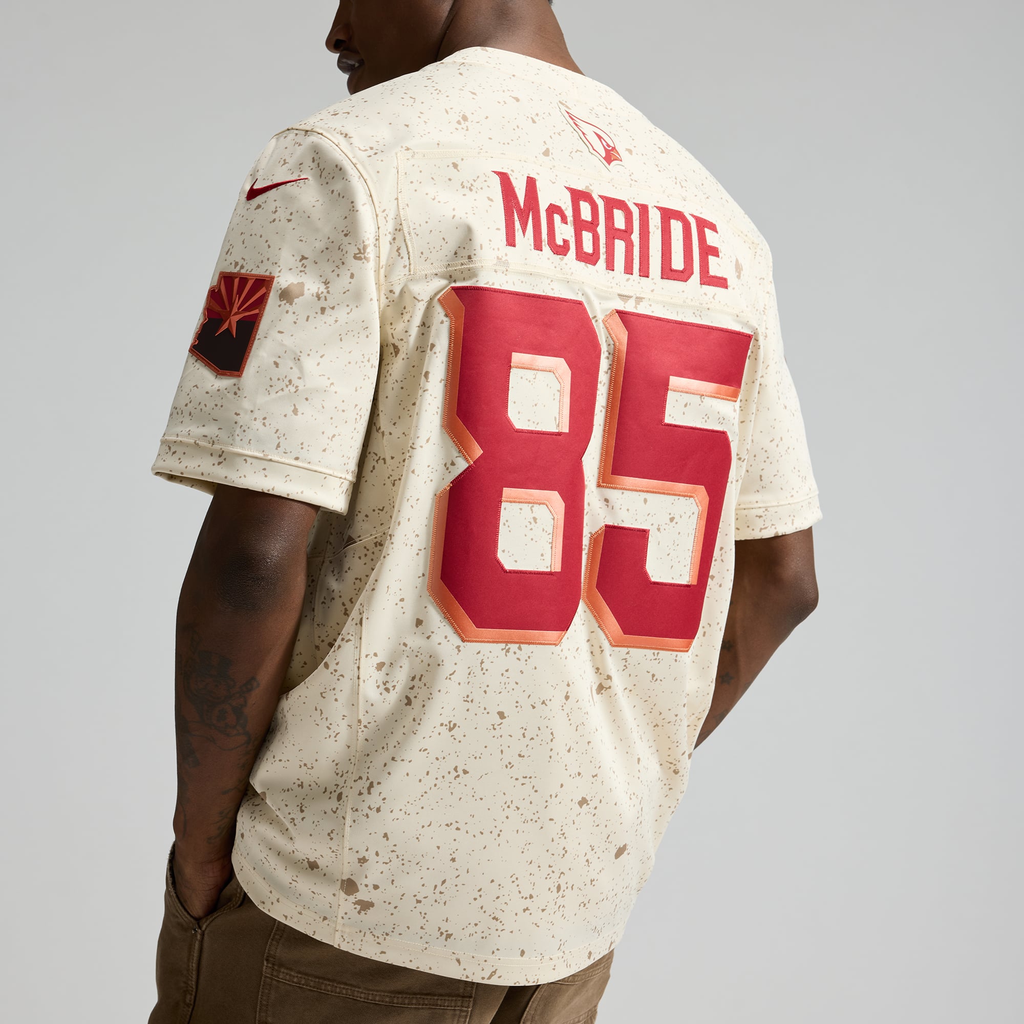 Men's Nike Trey McBride Natural Arizona Cardinals Rivalries Collection Stitched Limited Jersey