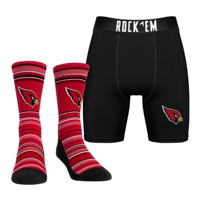  Arizona Cardinals Rock Em Primary Crew Socks & Boxer Briefs Combo Pack