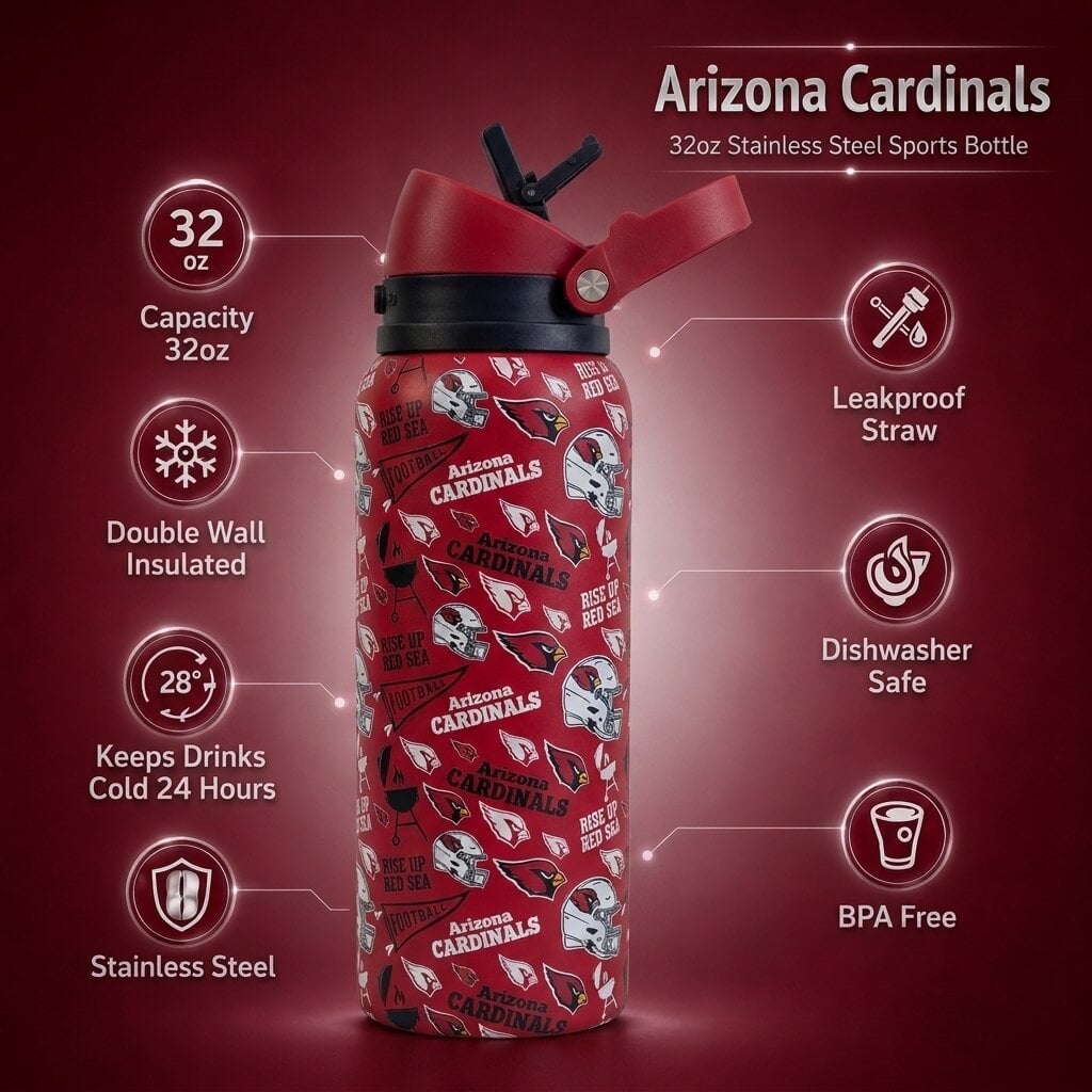 Gourde Pegasus Arizona Cardinals 32 oz, fanion de match, en acier inoxydable ProPress