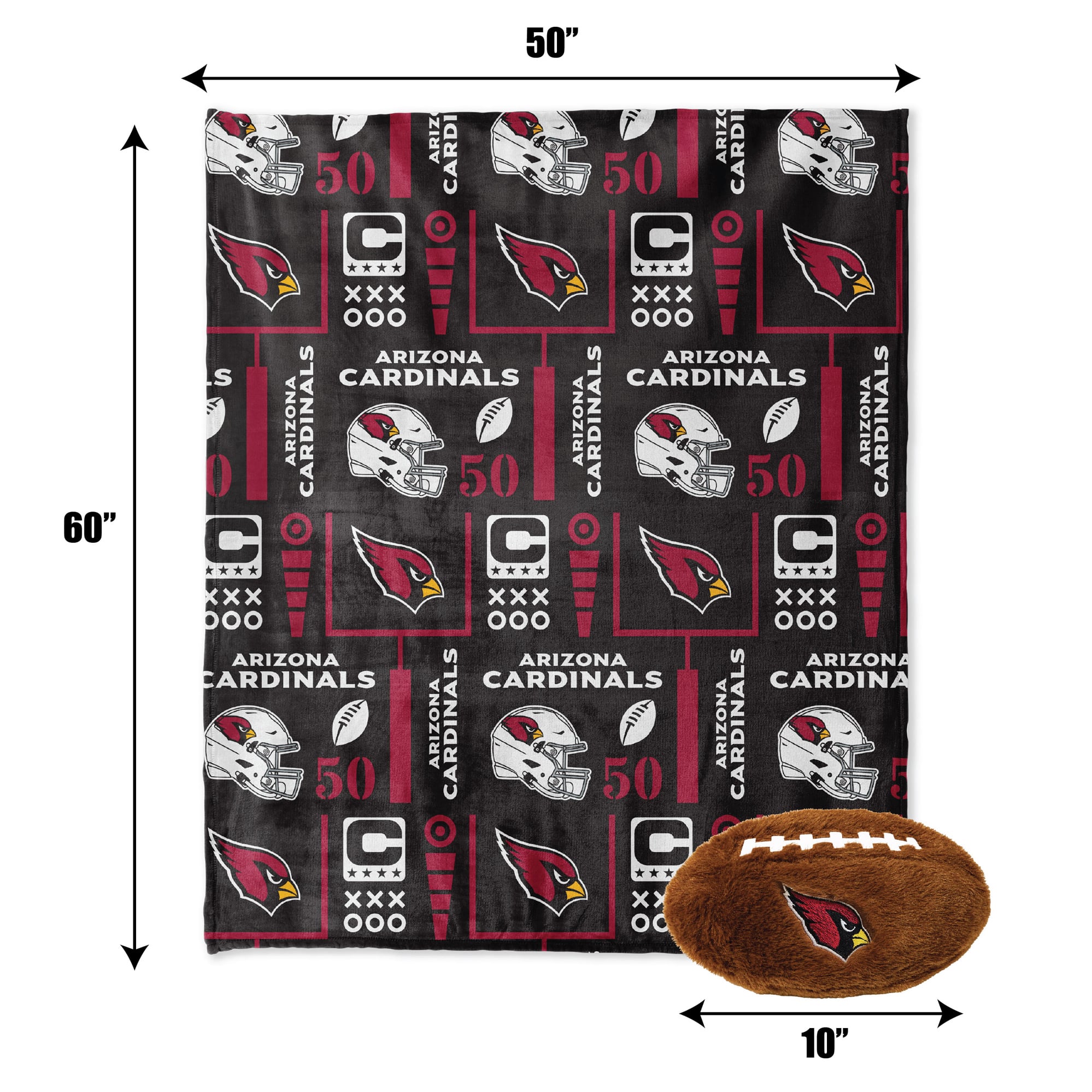 Pegasus Arizona Cardinals 50" x 60" Blackout Team Spirit Ultra Soft Throw & Plush Football Combo Pack