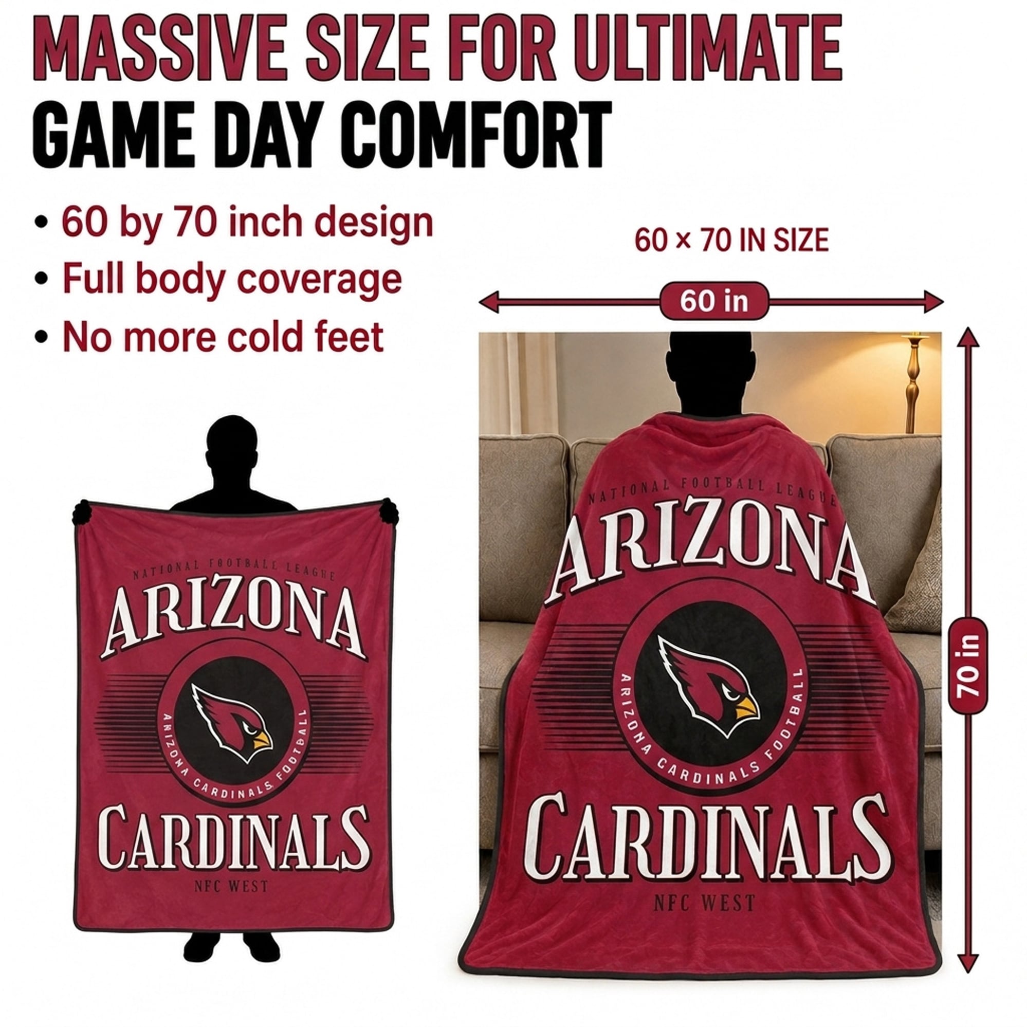 Couverture ultra douce Pegasus Arizona Cardinals Spotlight Arch 60" x 70"