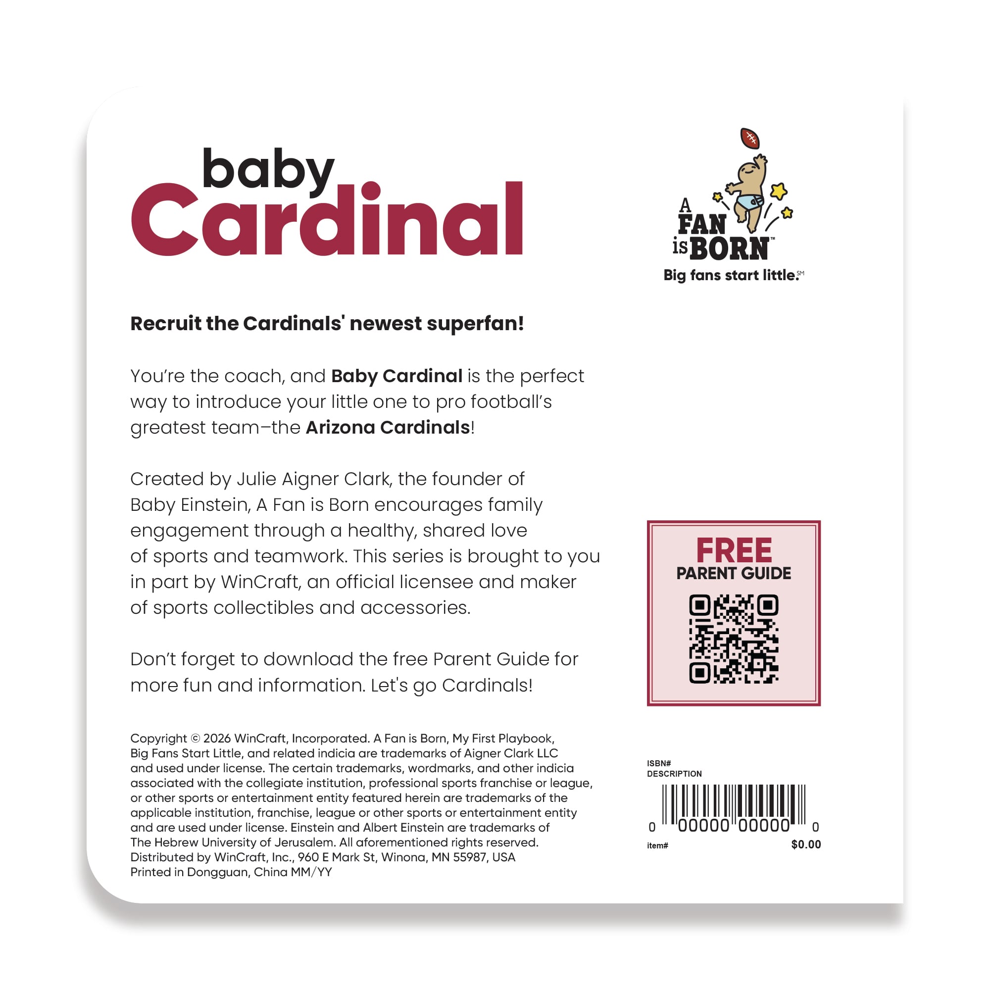 Toddler WinCraft Arizona Cardinals A Fan Is Born Baby Board Book
