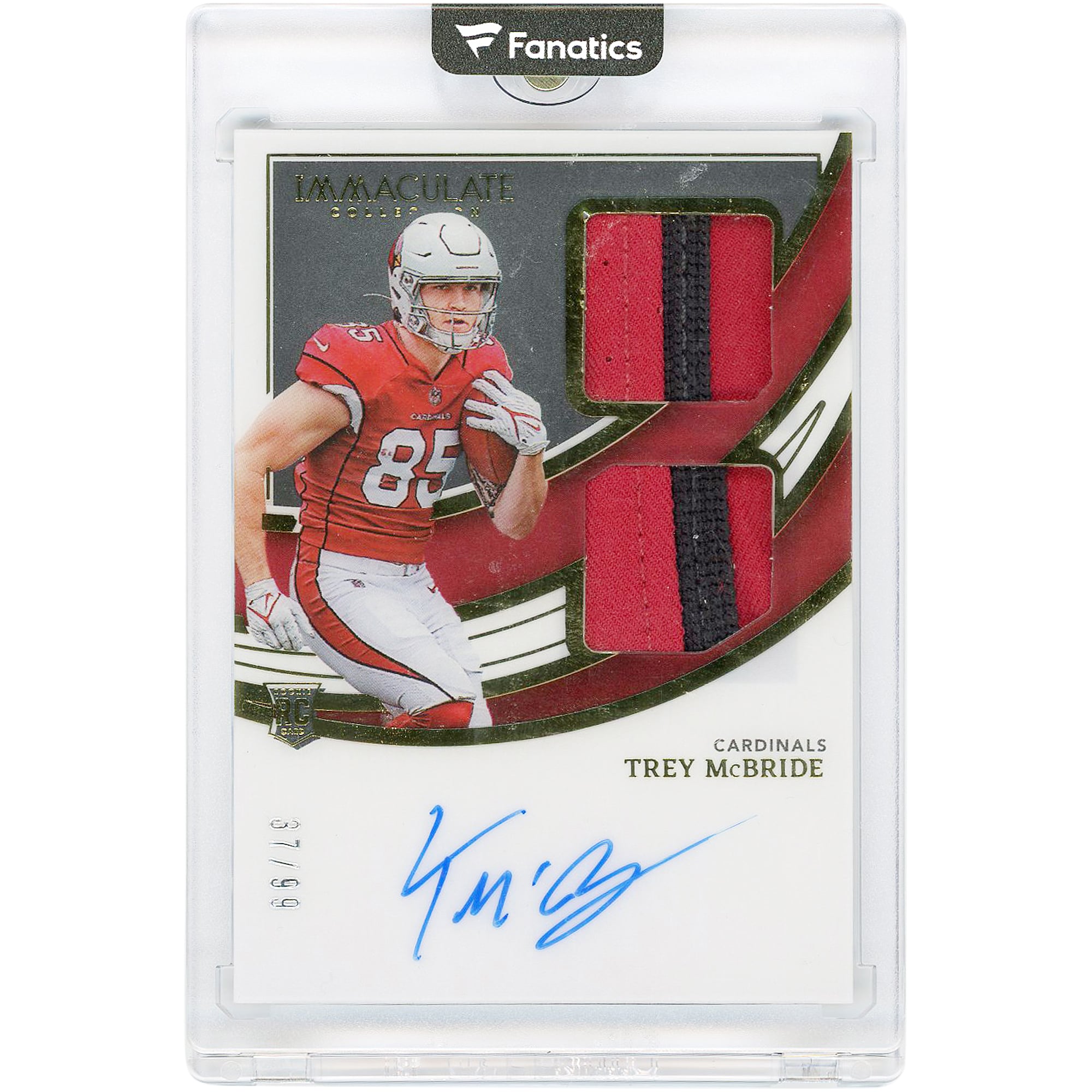 Trey McBride Arizona Cardinals Autographed 2022 Panini Immaculate Collection Dual Multi Color Relic #ISP-TMB #37/99 Rookie Card
