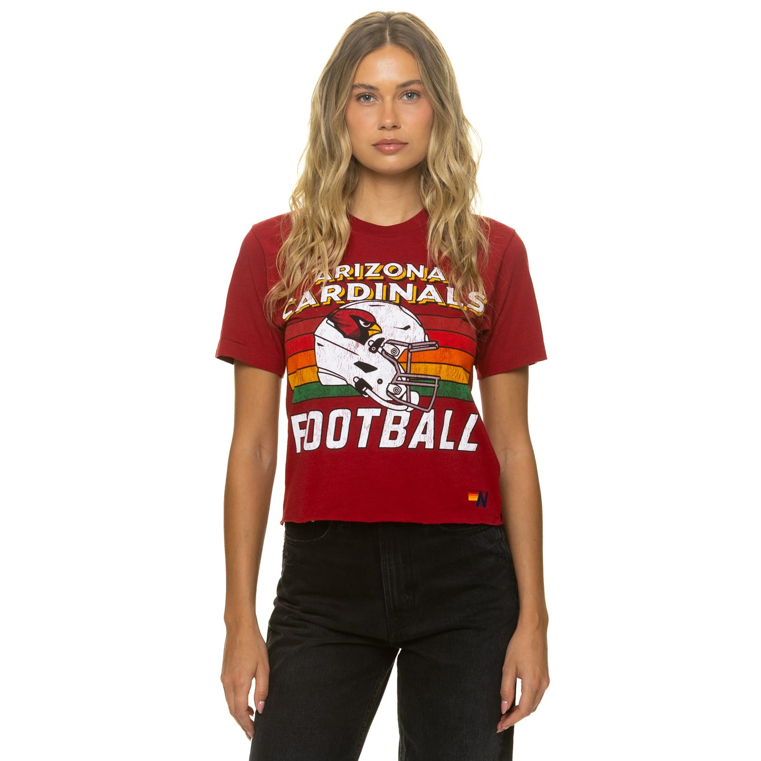 T-shirt Aviator Nation Cardinal Arizona Cardinals pour femme, coupe carrée, style boyfriend, en mélange de trois matières