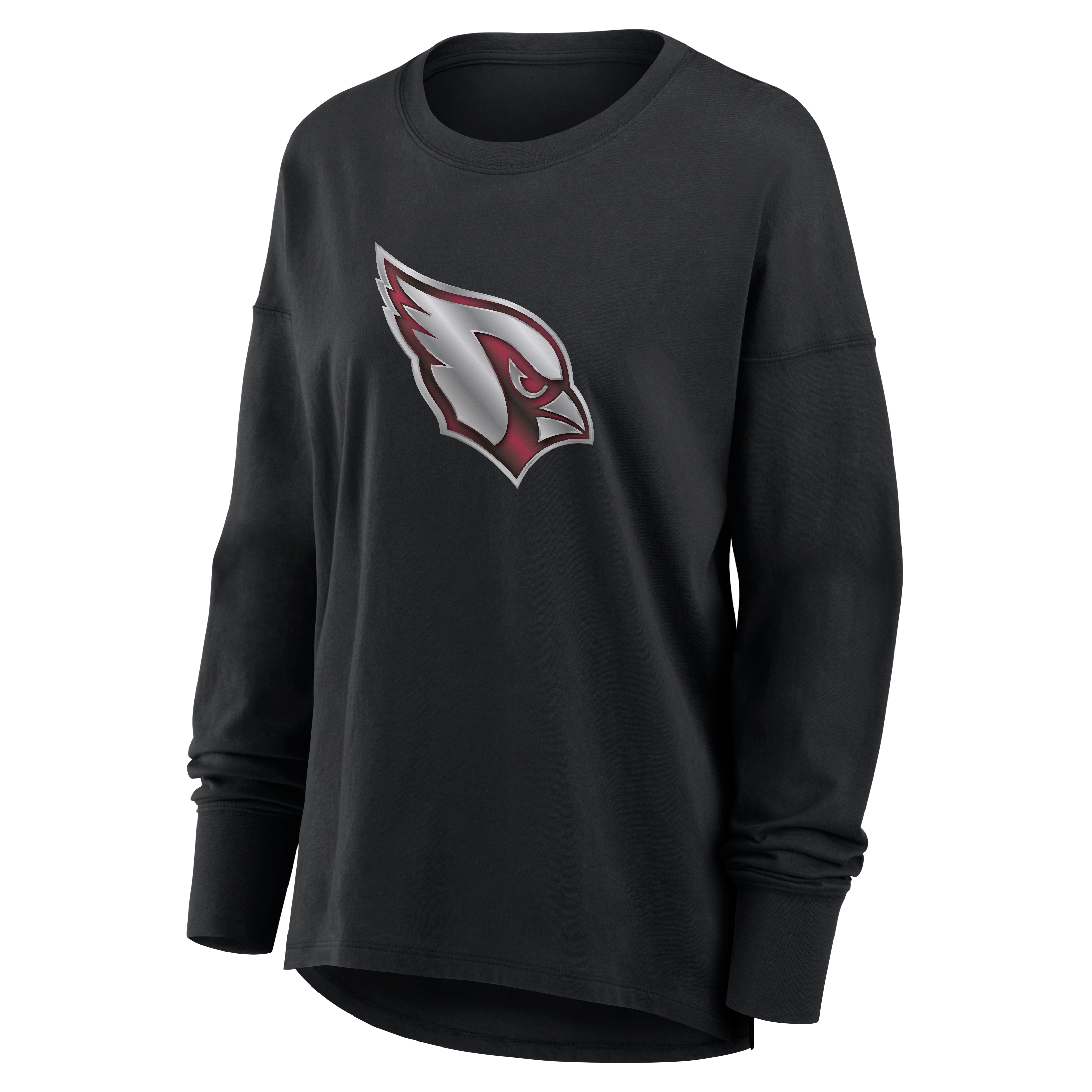 T-shirt à manches longues noir pour femmes avec mascotte métallique des Cardinals de l'Arizona
