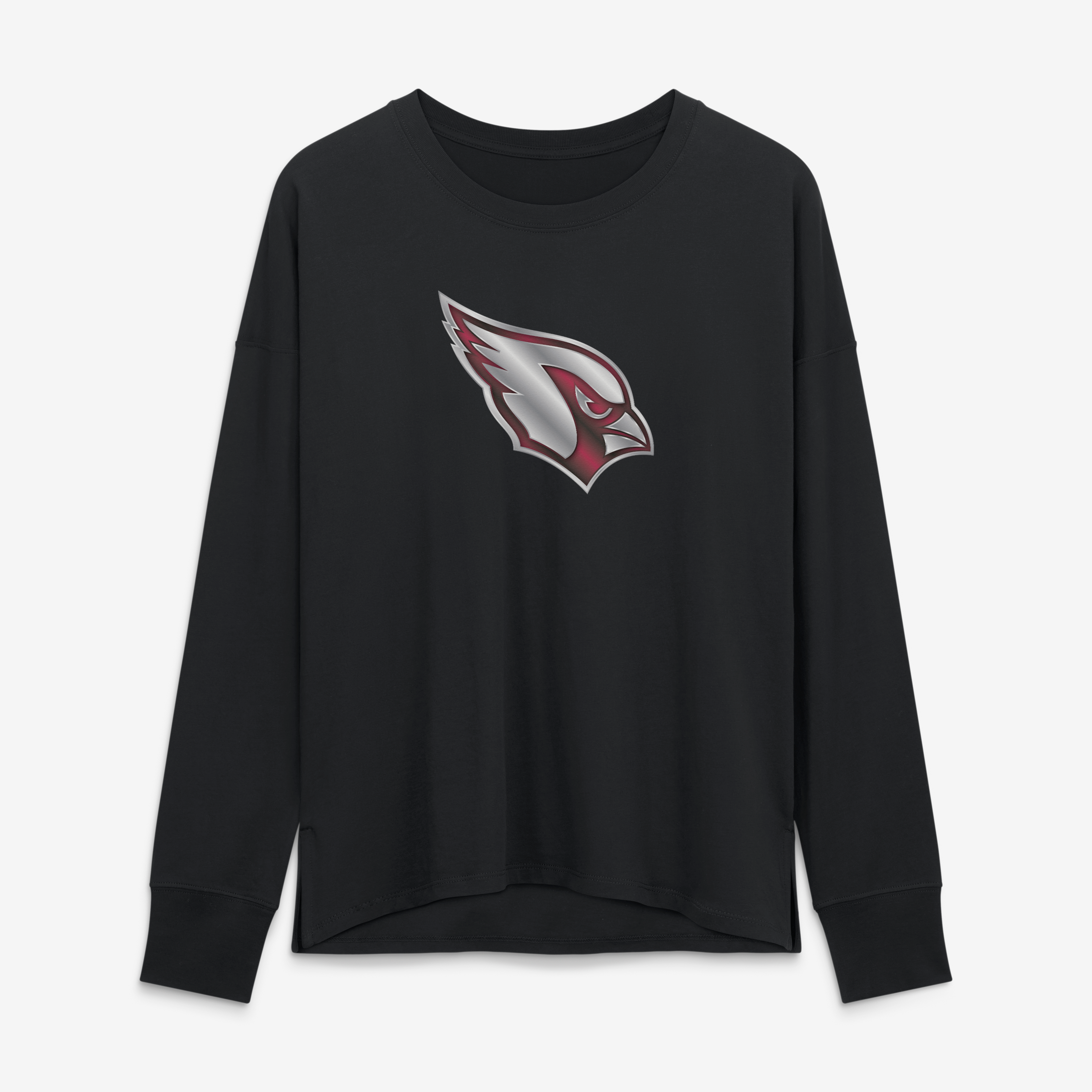 T-shirt à manches longues noir pour femmes avec mascotte métallique des Cardinals de l'Arizona