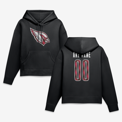 Arizona Cardinals Women's Metallic Mascot Personalized Name & Number Hoodie - Black