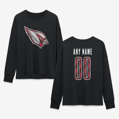 Arizona Cardinals Women's Metallic Mascot Personalized Name & Number Long Sleeve T-Shirt - Black